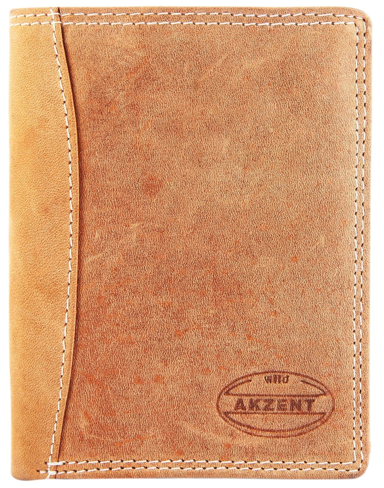 Accent herenportemonnee van echt leer in lichtbruin. Formaat 9 x 12 cm.