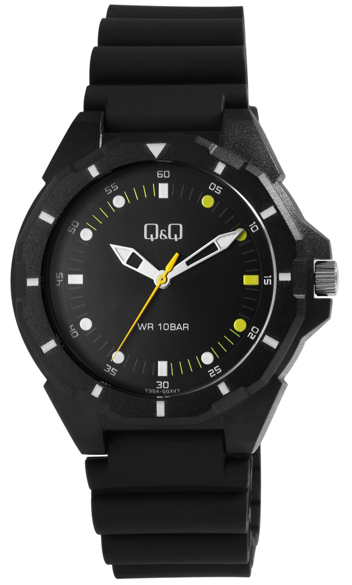 Q&Q Herrenuhr mit Resinband, Ø 43 mm, schwarz (gelb)