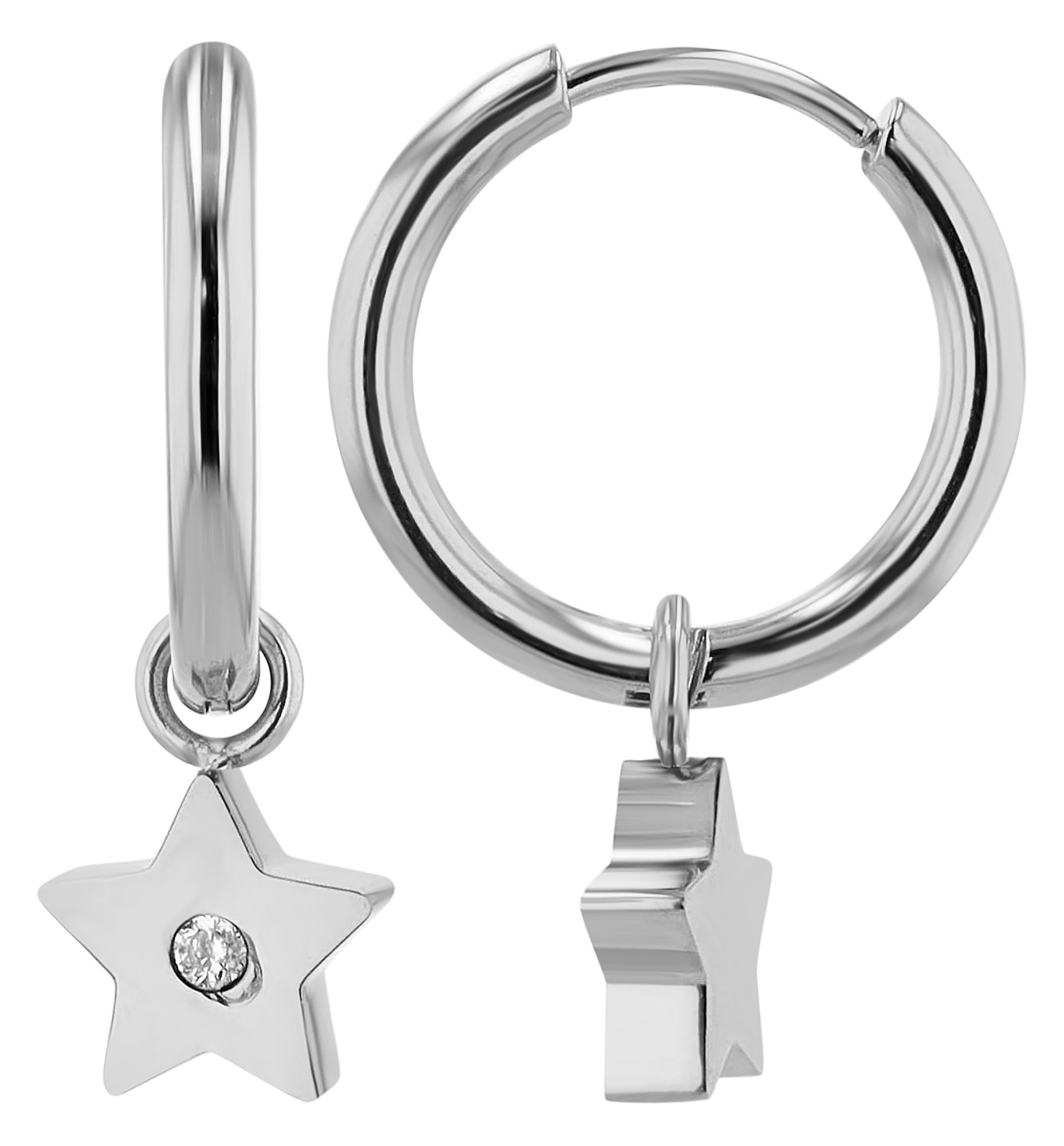 "Sari" roestvrijstalen hoepel oorbellen met ster hanger, zilverkleurig