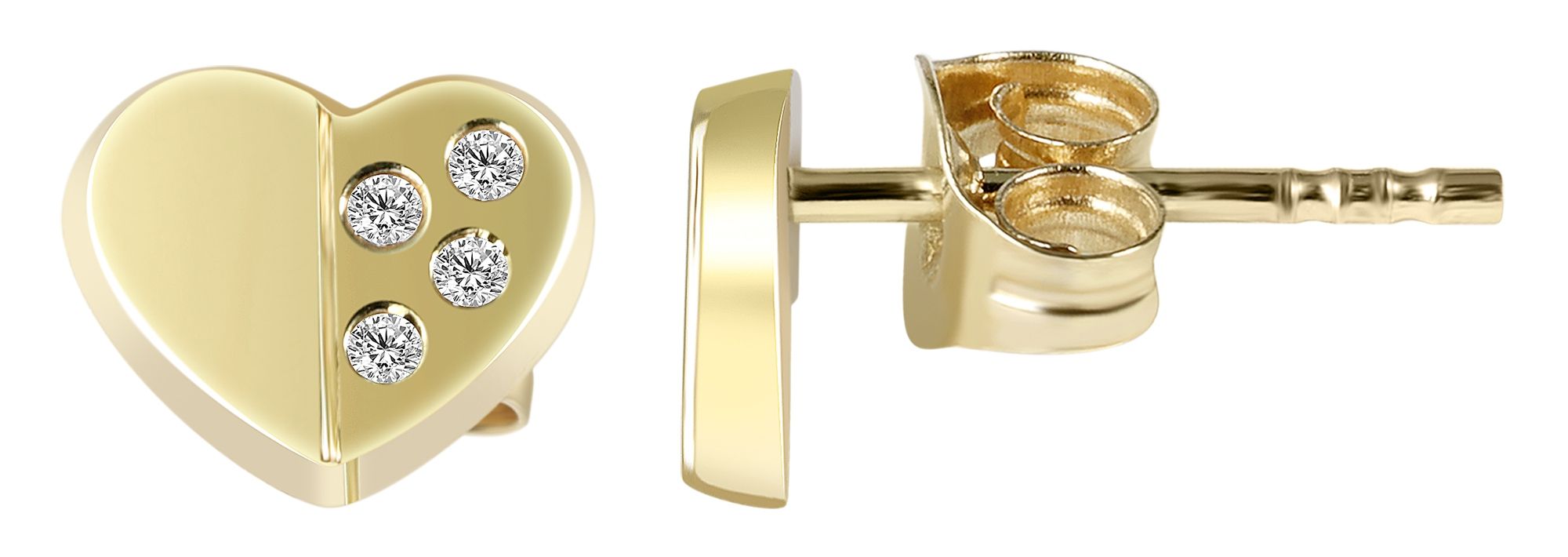 333/- Gold "Ankil" Ohrstecker Herz mit Zirkoniabesatz, Gelbgold, 8 Karat, Kinder