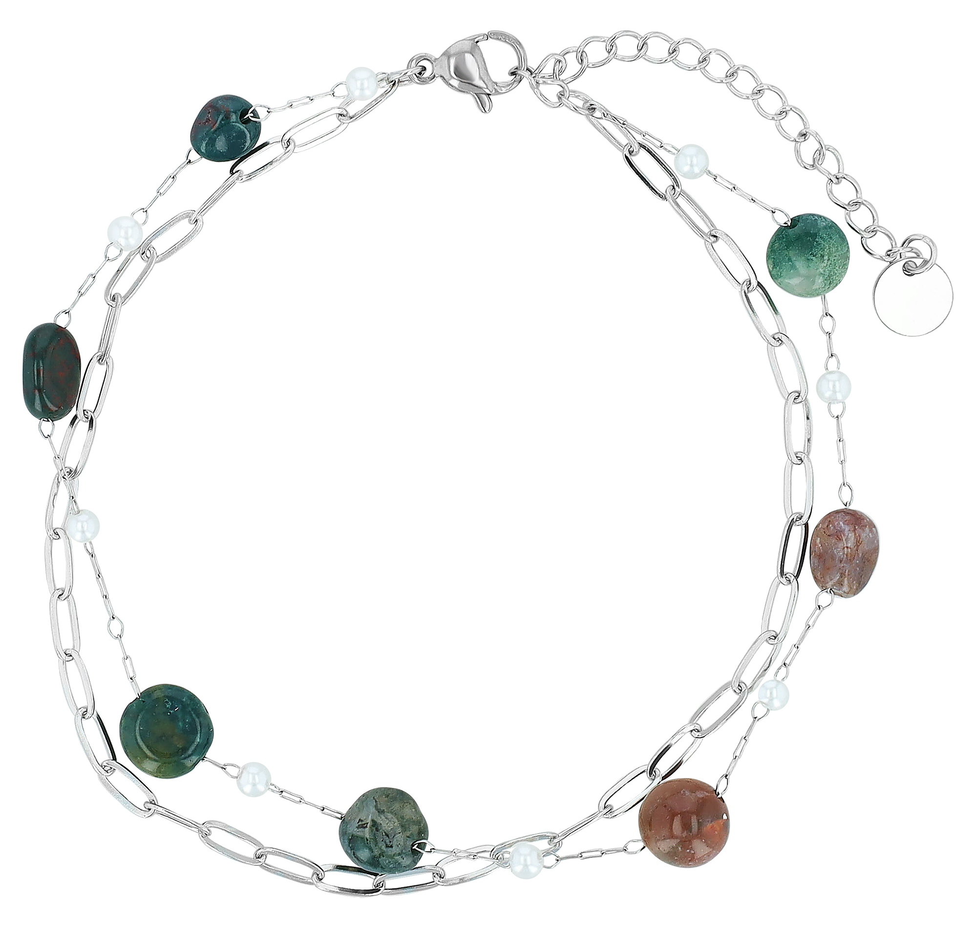 "Danielle" Fußkette mit Naturstein aus Edelstahl, silberfarben, 21 + 5 cm