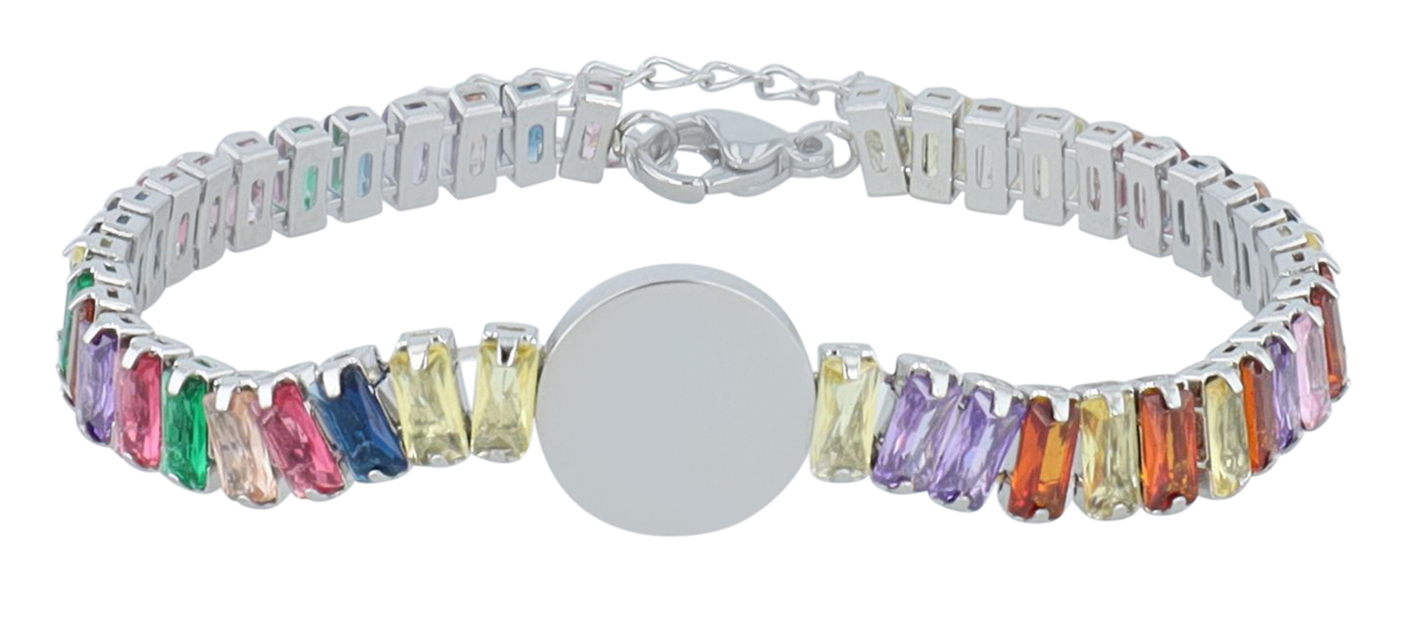 "Alexa" Armband Edelstahl & Zirkoniasteine, Gravurplatte, silberfarben, 18 cm