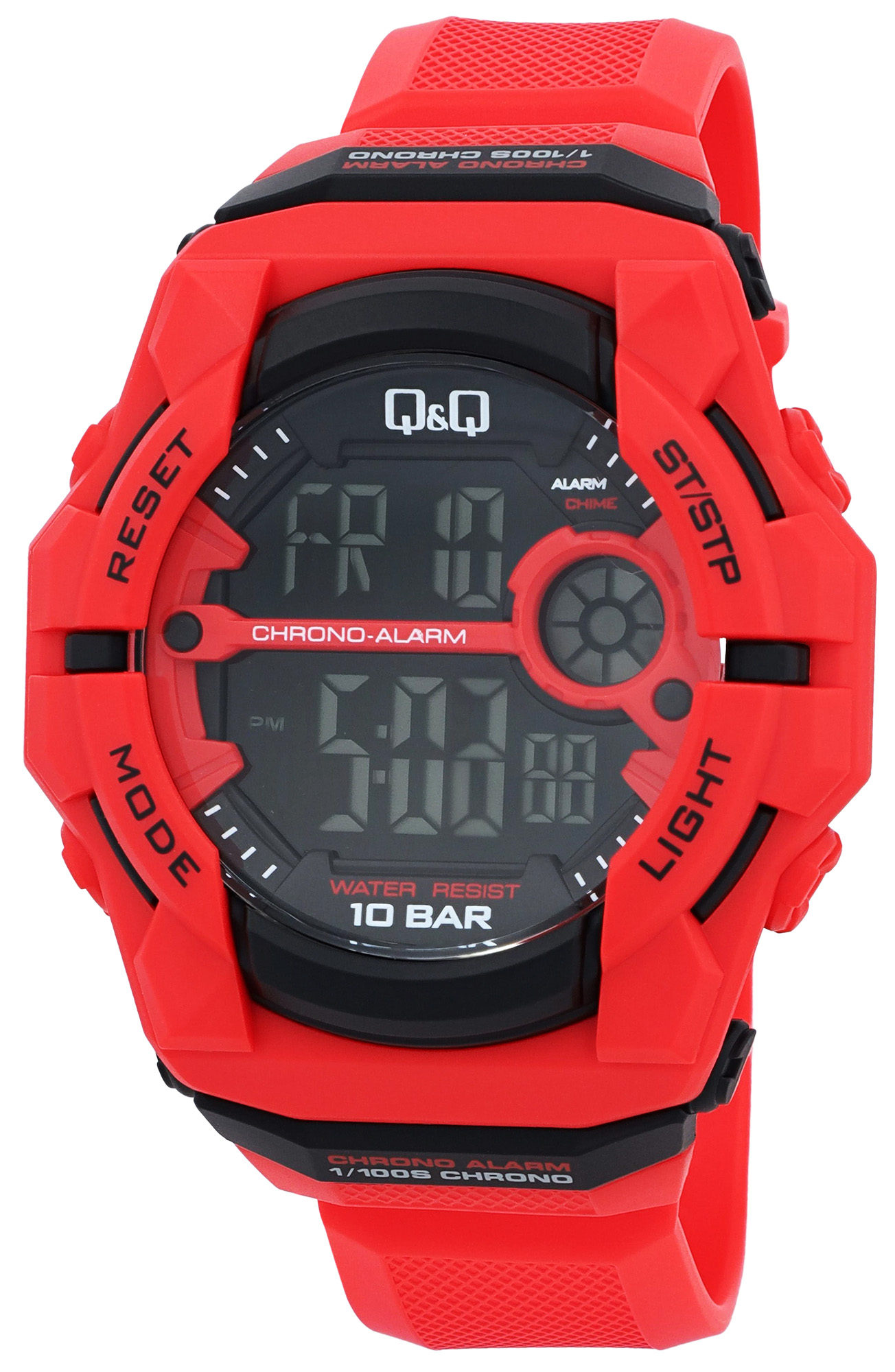 Q&amp;Q digitaal herenhorloge, Ø 50 mm, kunststof band, rood