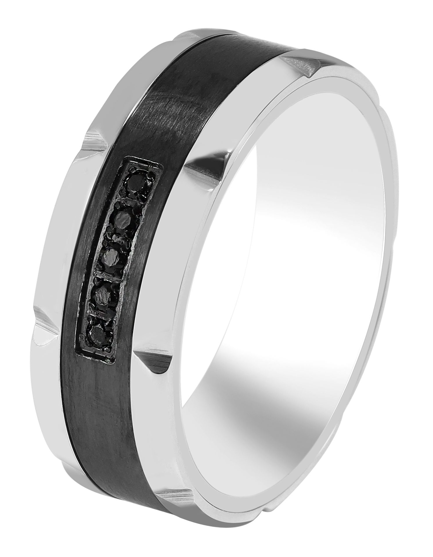 Akzent roestvrijstalen ring voor heren, zwart garnituur, zilver/zwart, maat 62