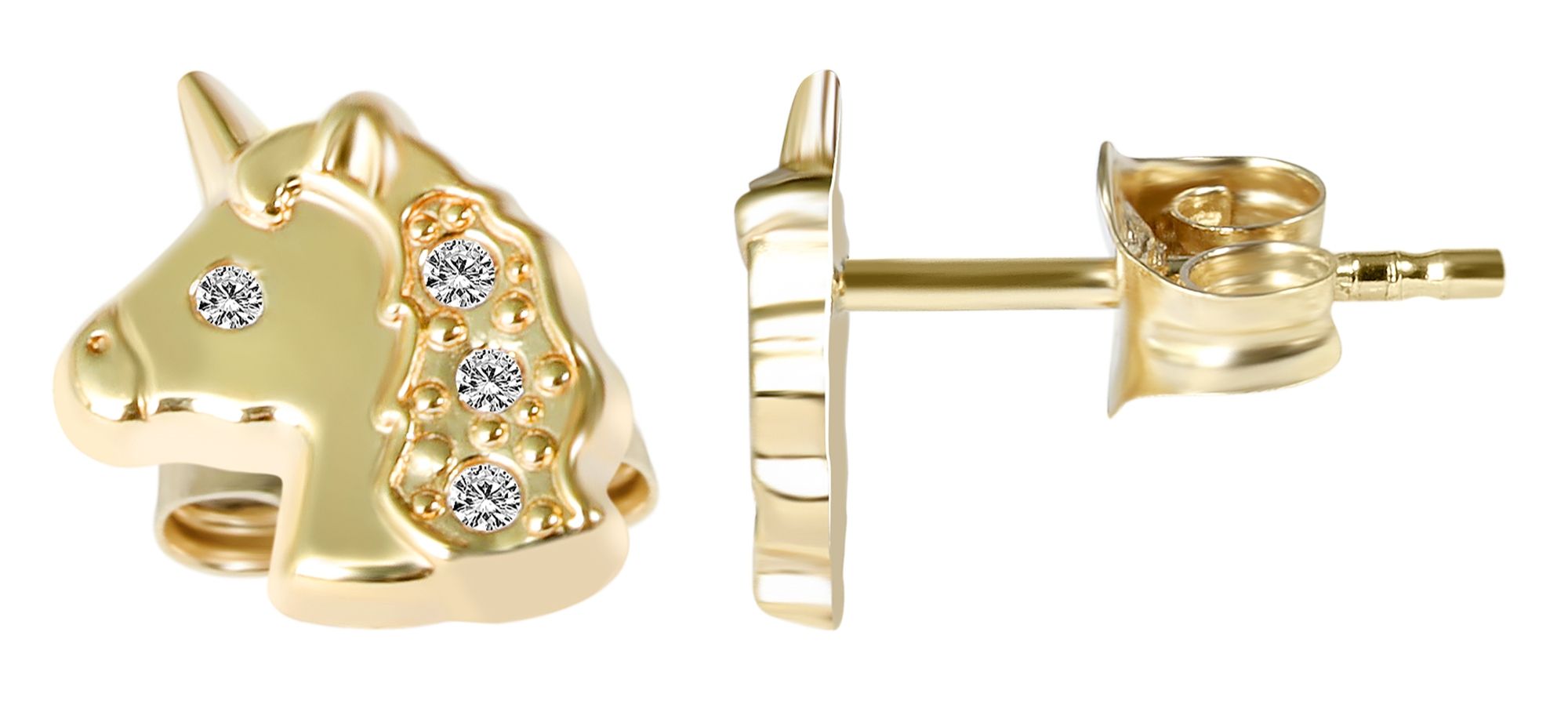 333/- Gold "Kalia" Ohrstecker, Einhorn mit Zirkonia, Gelbgold, 8 Karat, Kinder