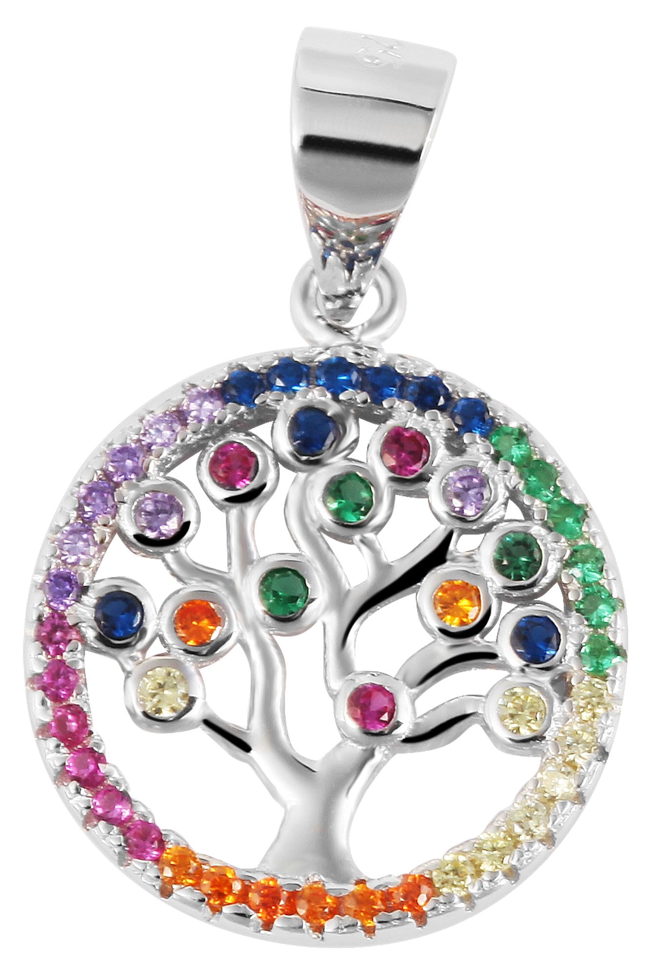 925/- echt zilveren hanger zonder ketting "Senta", levensboom met kleurrijke zirkonia, 925/gerhodineerd