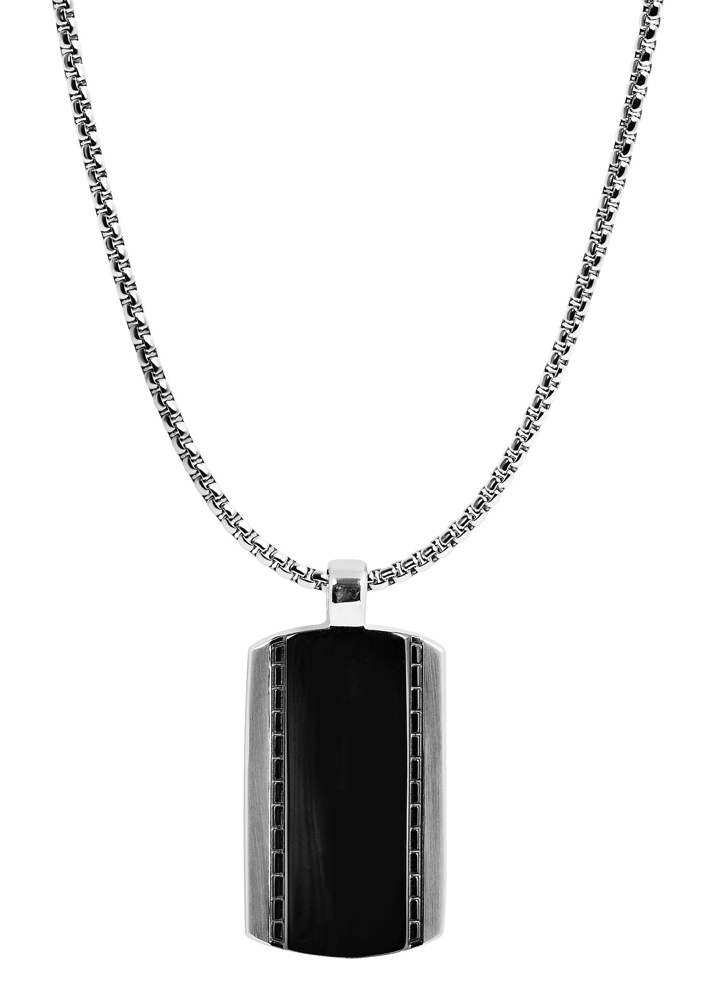 Akzent Veneziakette, Edelstahl, Gravuranhänger, silberfarben/schwarz