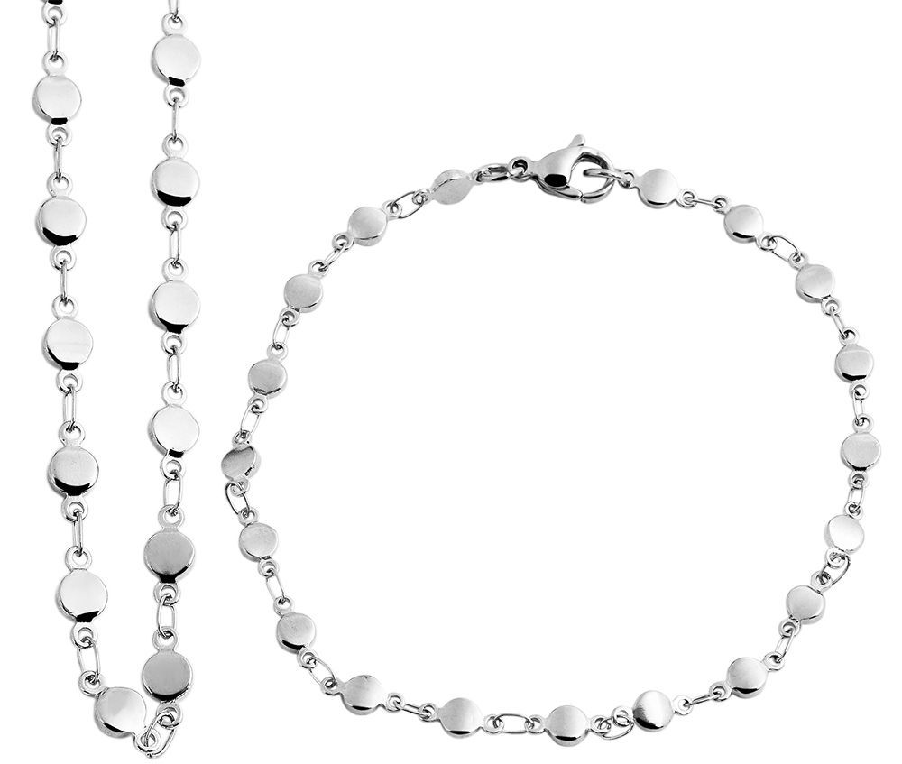 "Valeska", accent sieradenset, roestvrij staal, halsketting 50 cm &amp; armband 21 cm, gepolijst, zilverkleurig