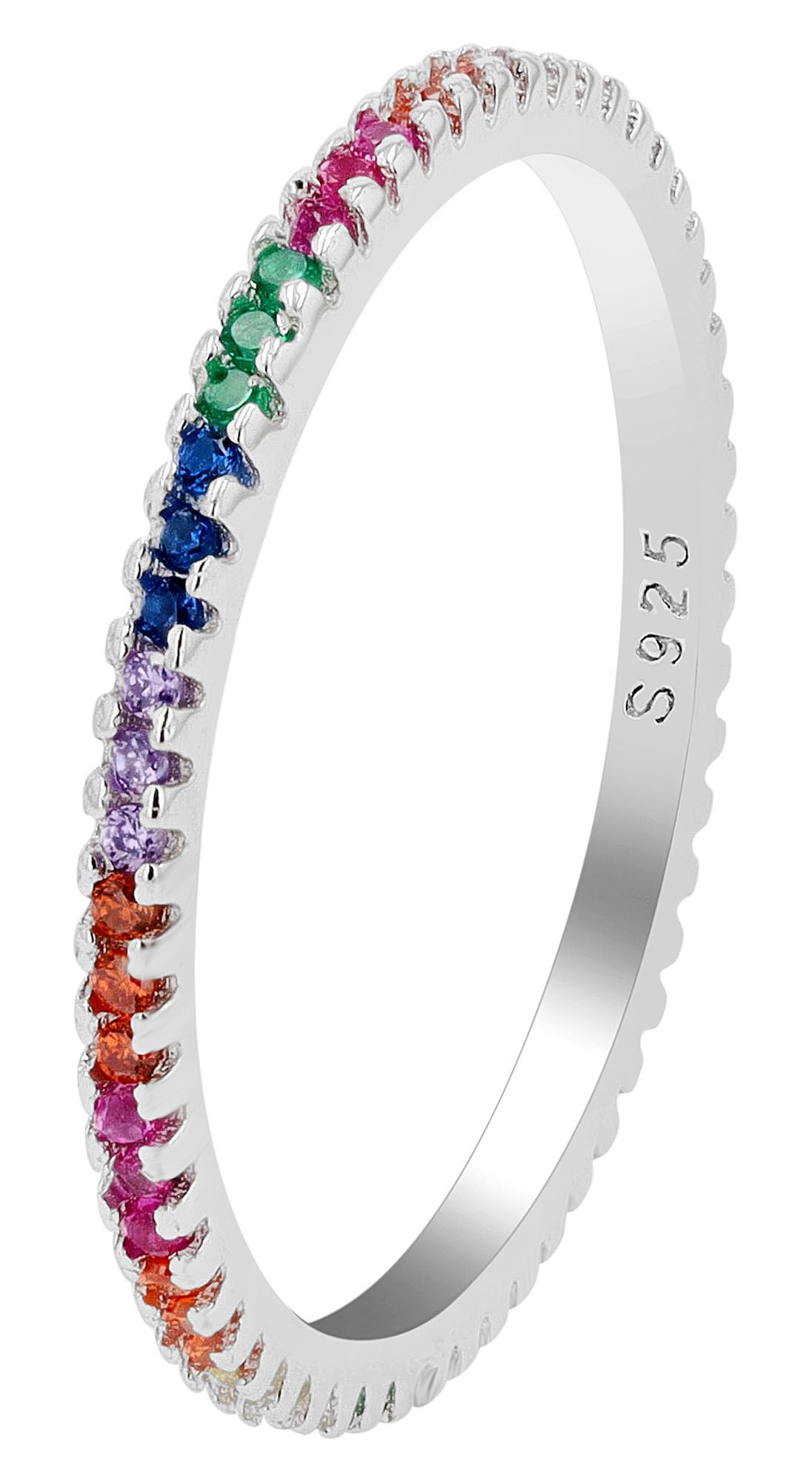 925 Echt Silber Ring mit buntem Zirkoniabesatz, 925/rhodiniert, Gr. 60