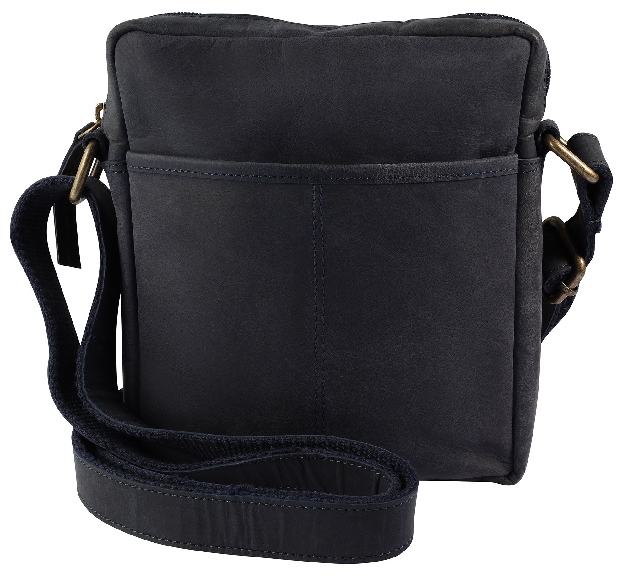 Leonardo Verrelli, echt lederen schoudertas, verstelbare riem, met rits, donkerblauw