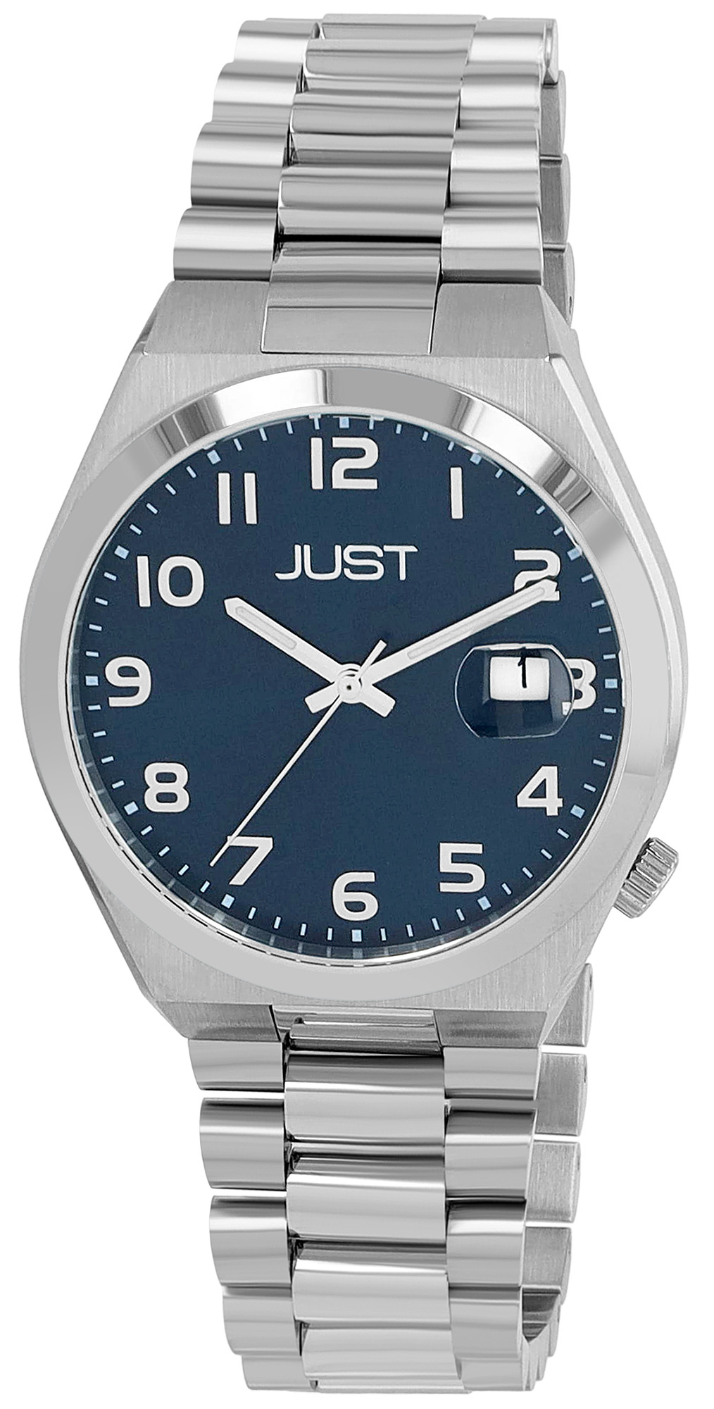JUST herenhorloge "Bagge" met roestvrijstalen schakelarmband, datumweergave, Ø 40 mm, 5 ATM, zilverkleurig/blauw