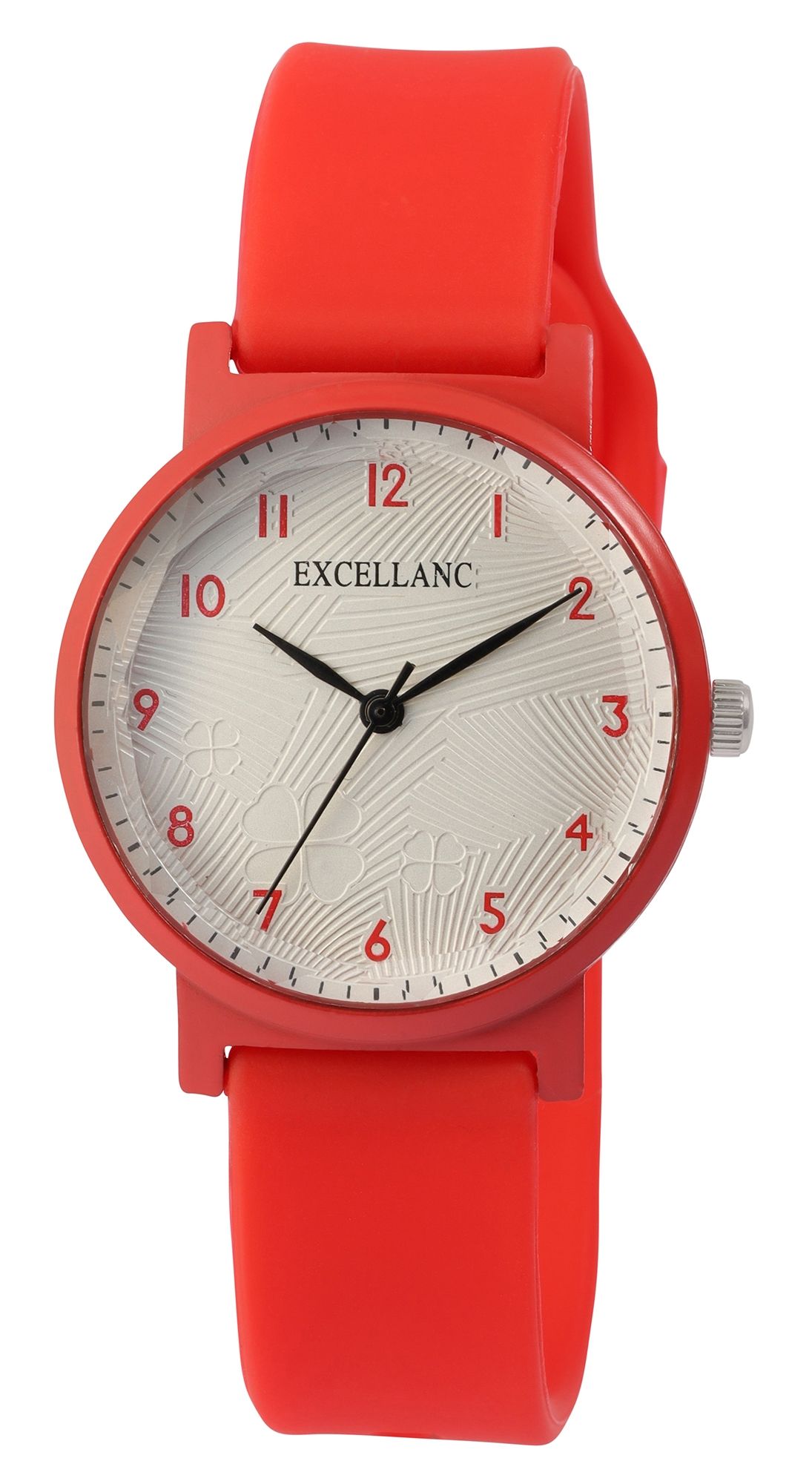 Excellanc dameshorloge, 3-wijzer/analoog, siliconen band, facet geslepen mineraalglas, rood