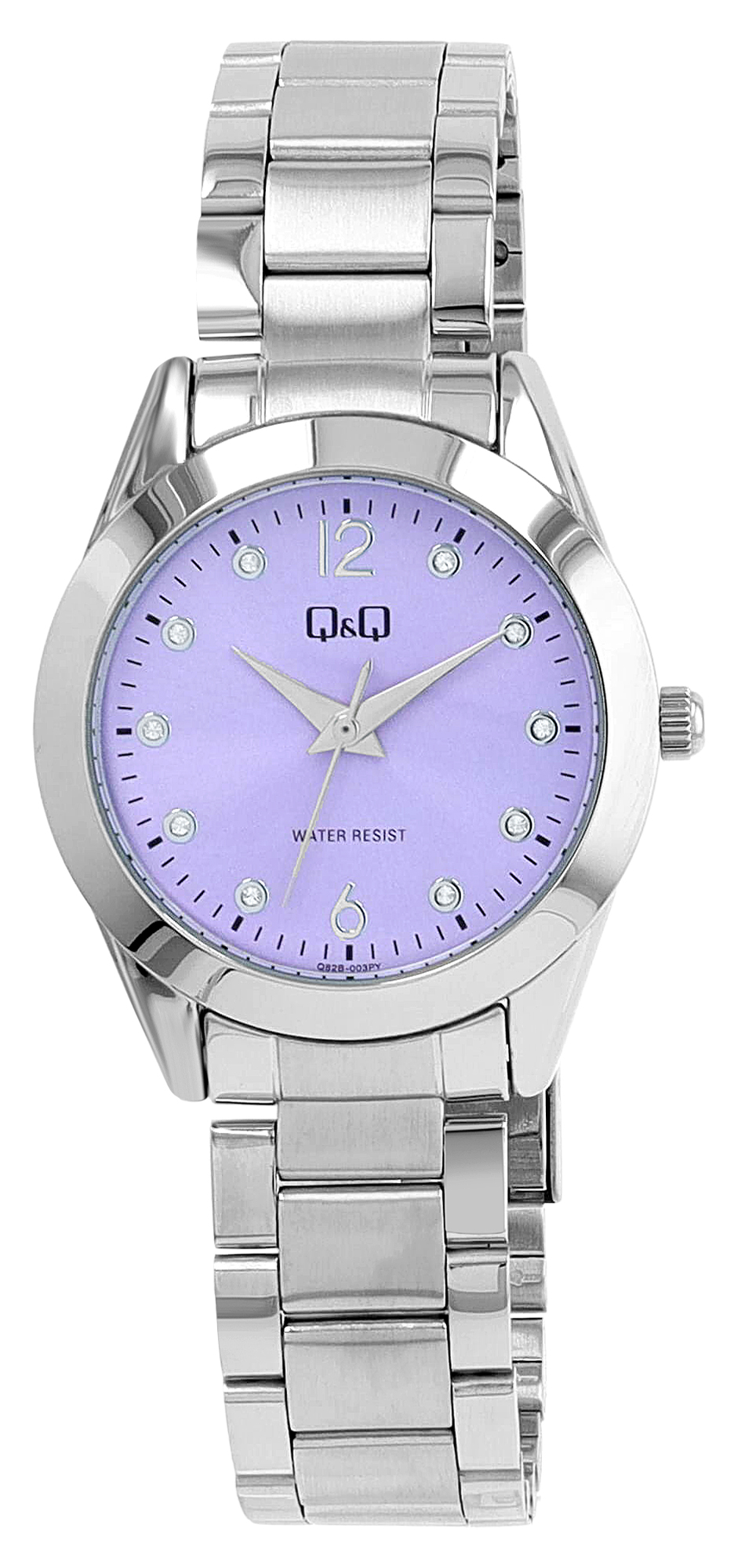 Q&Q Damenuhr mit Edelstahlband, Ø 34 mm, silberfarbe/ lila