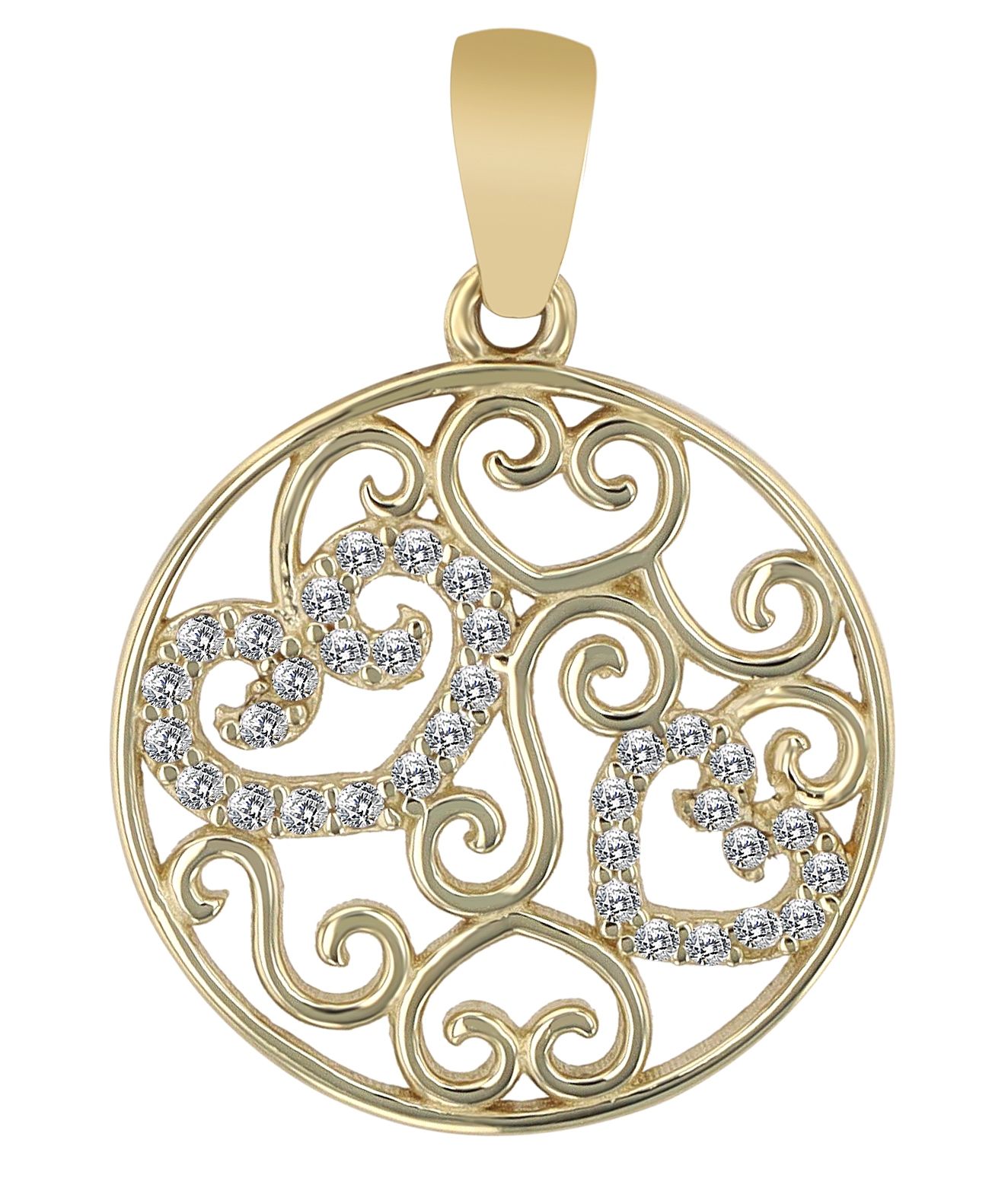333/- Gold Anhänger "Aislin", Kreis Ø 17mm mit offenem Muster - Herz, Zirkoniabesatz, Gelbgold, 8 Karat