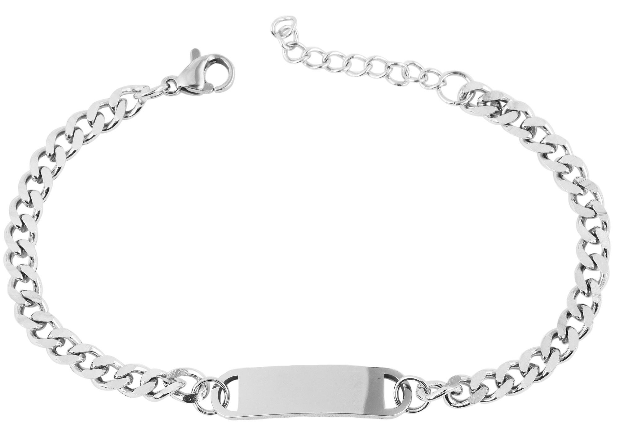 "Benny" Panzerarmband aus Edelstahl, Gravurplatte, silberfarben, 17 + 3 cm