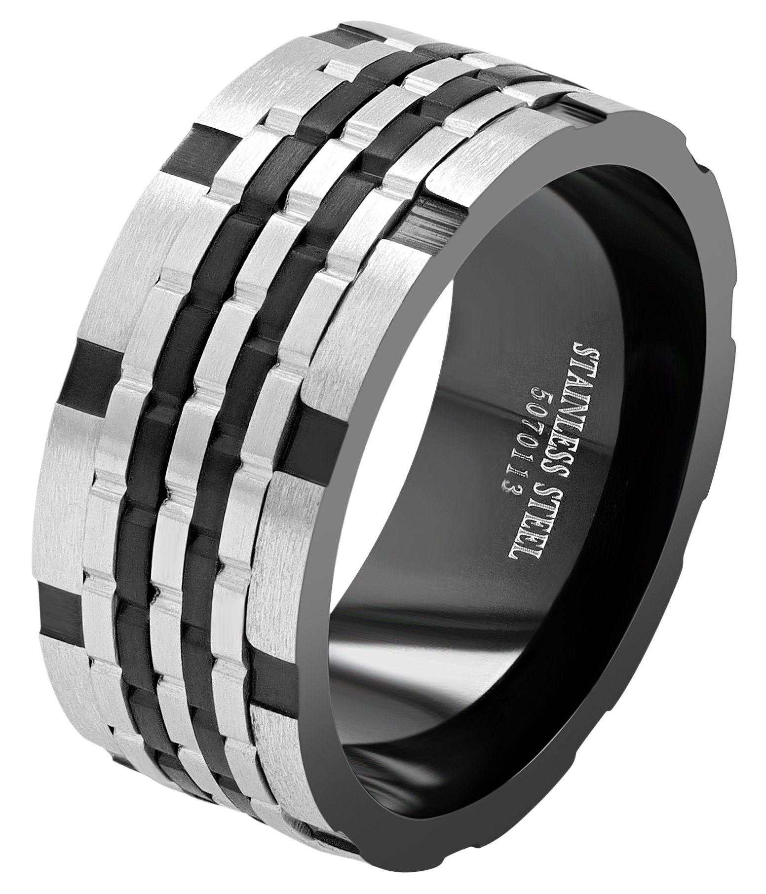 Akzent Edelstahlring "Jotham", Herren, drehbare Elemente, silberfarben/schwarz, Gr. 72