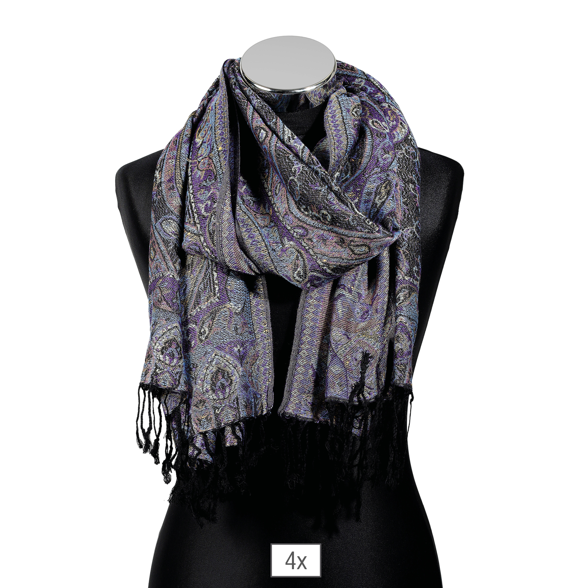 Schalpaket, 100% Viskose, VE 4, Paisley-Muster - grau/ lila