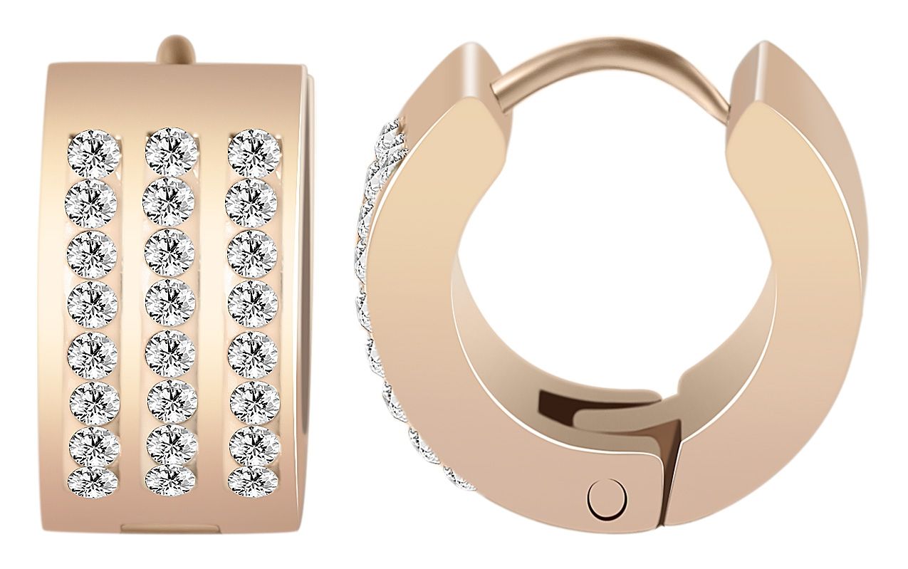 "Abebi" roestvrij stalen scharnierende hoepel oorbellen, Similib zetting, Ø 9 mm, roségoudkleurig