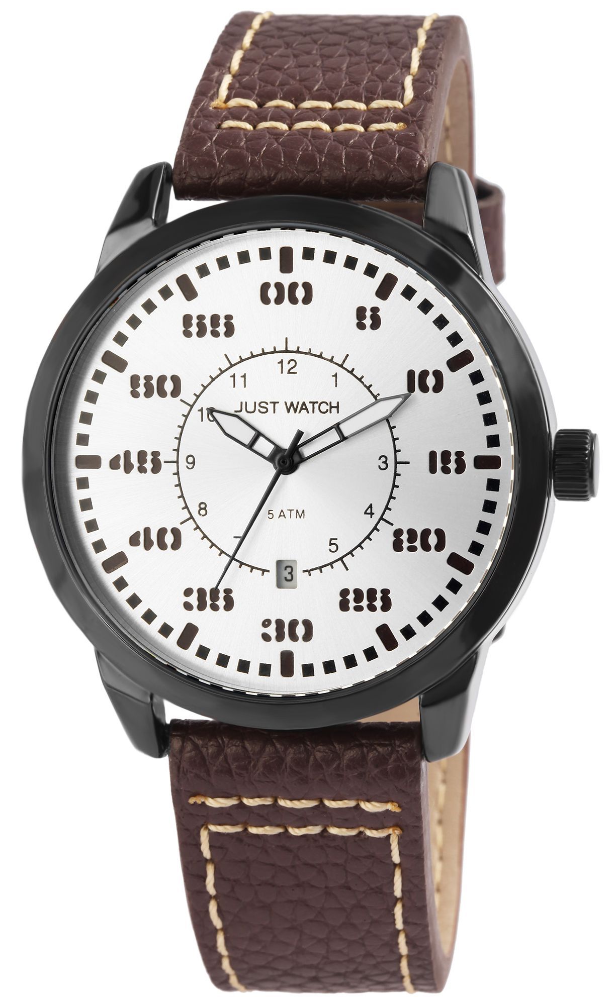JUST WATCH "Benedict" herenhorloge met echt lederen band, bruin