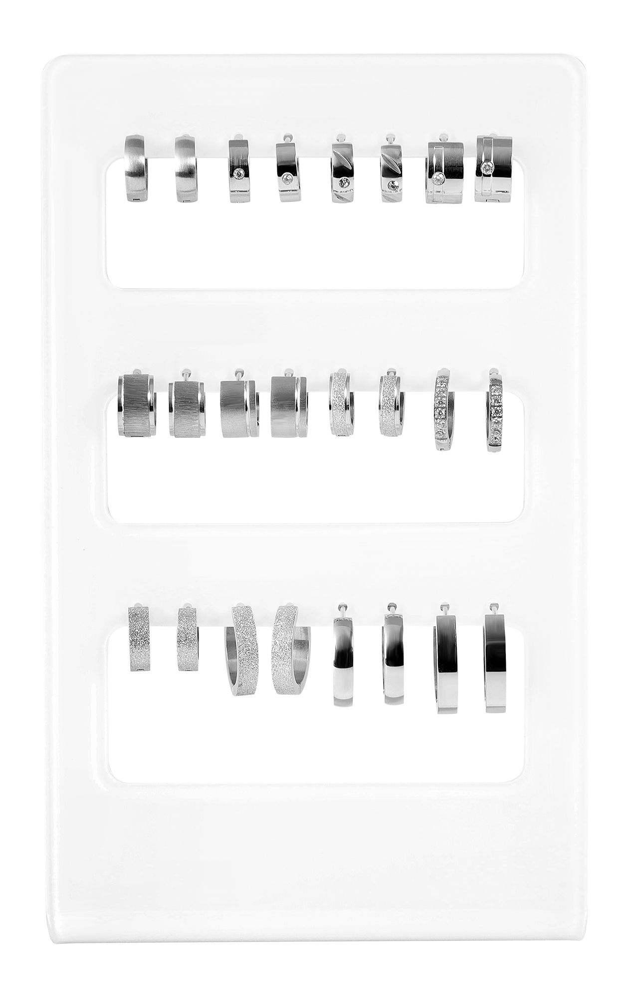 12er Set Creolen mit Display, Damen, Edelstahl, verschiedene Modelle