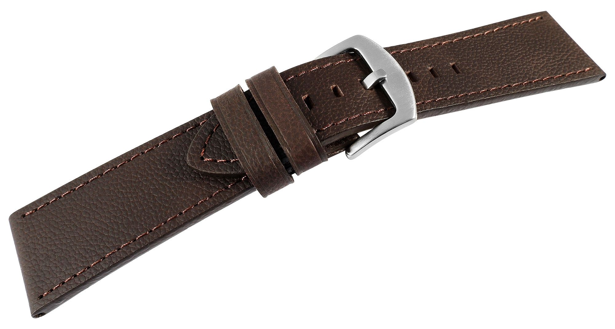 Echt lederen horlogeband "super-soft", donkerbruin, stiksel, 22 mm