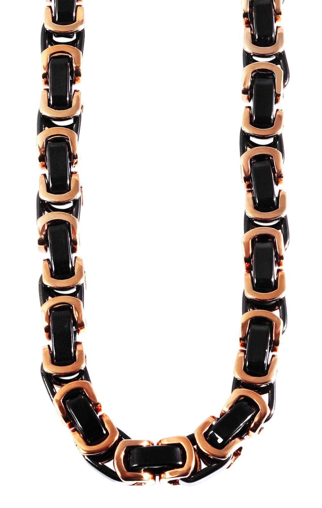 "Sarot" koningsketting 7,5 mm, roestvrij staal, tweekleurig (zwart/roze goudkleurig), 60 cm