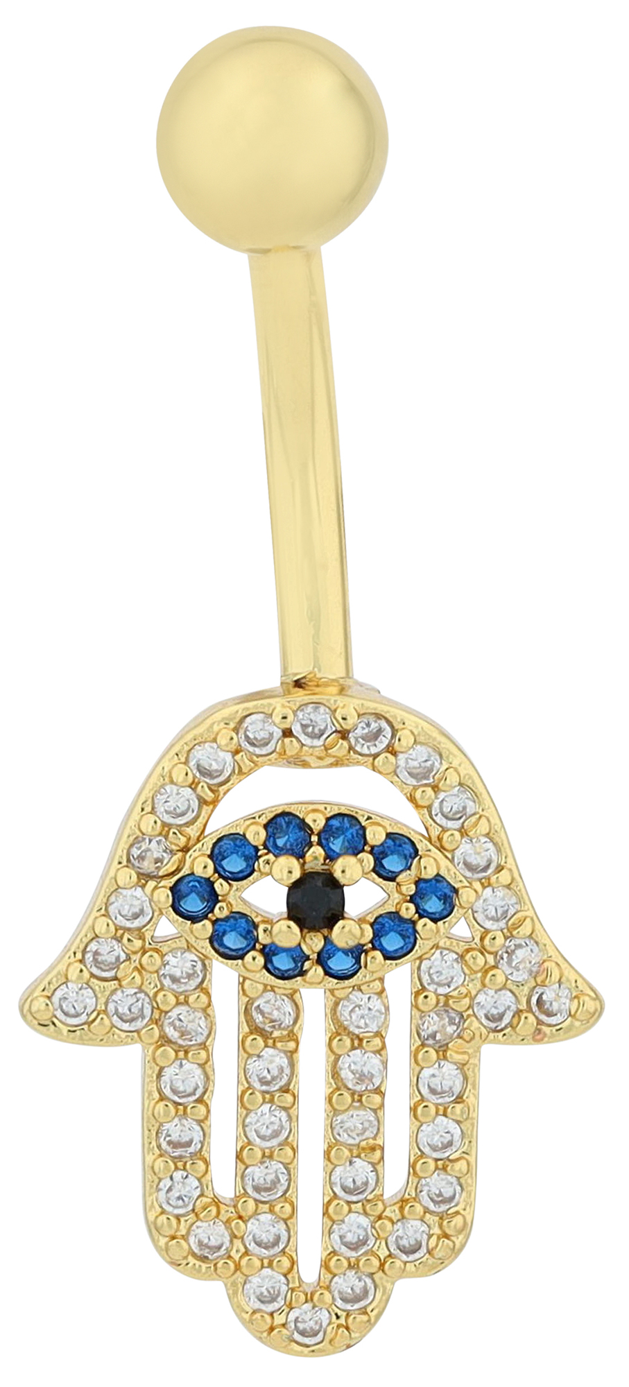 "Elvira" roestvrijstalen bronzen navelpiercing, lengte 11 mm/dikte 1,8 mm, zirkonia, goudkleurig