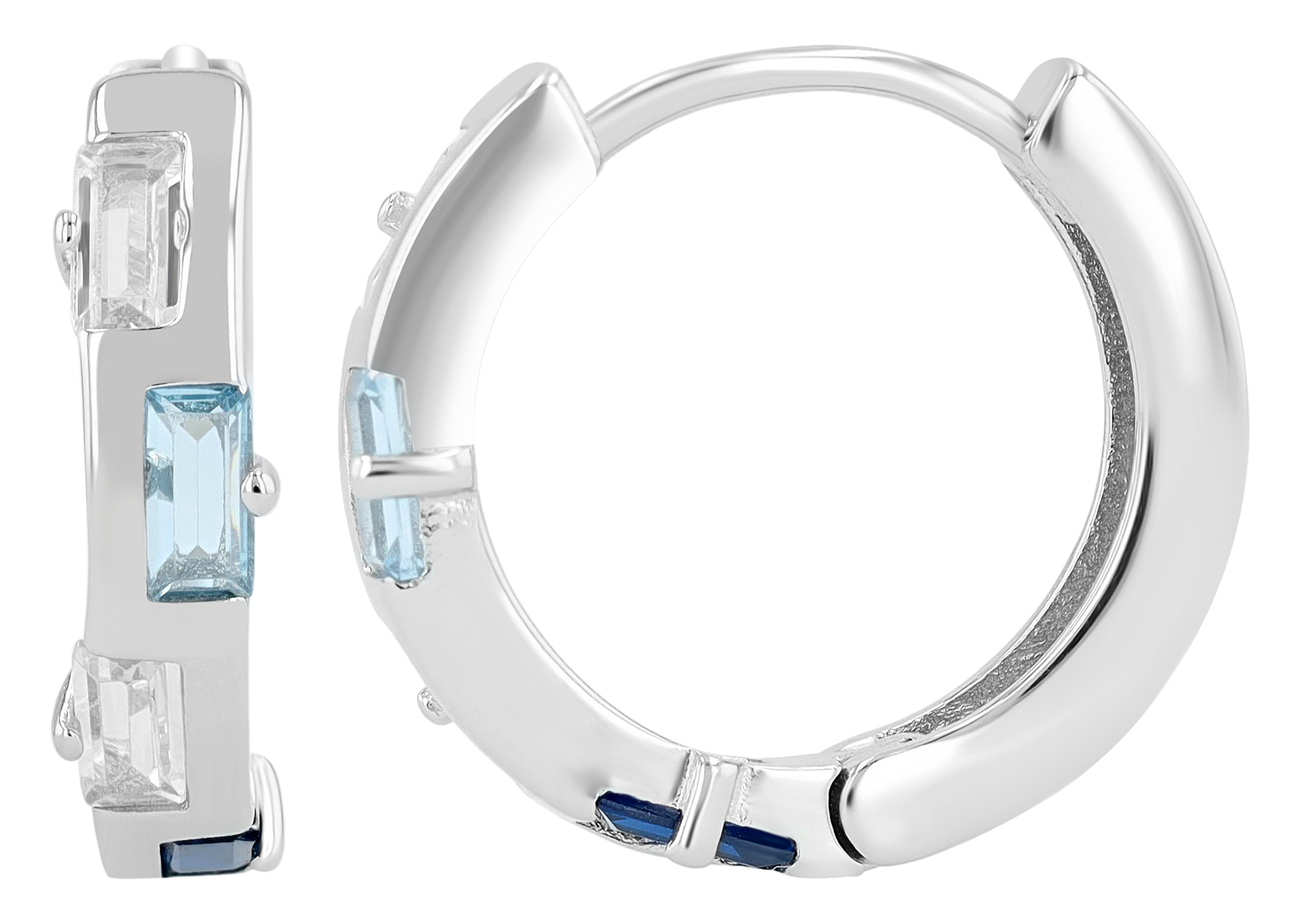 "Zeena" 925/- echt zilveren hoepeloorbellen met gekleurde zirkonia, zilverkleurig gerhodineerd