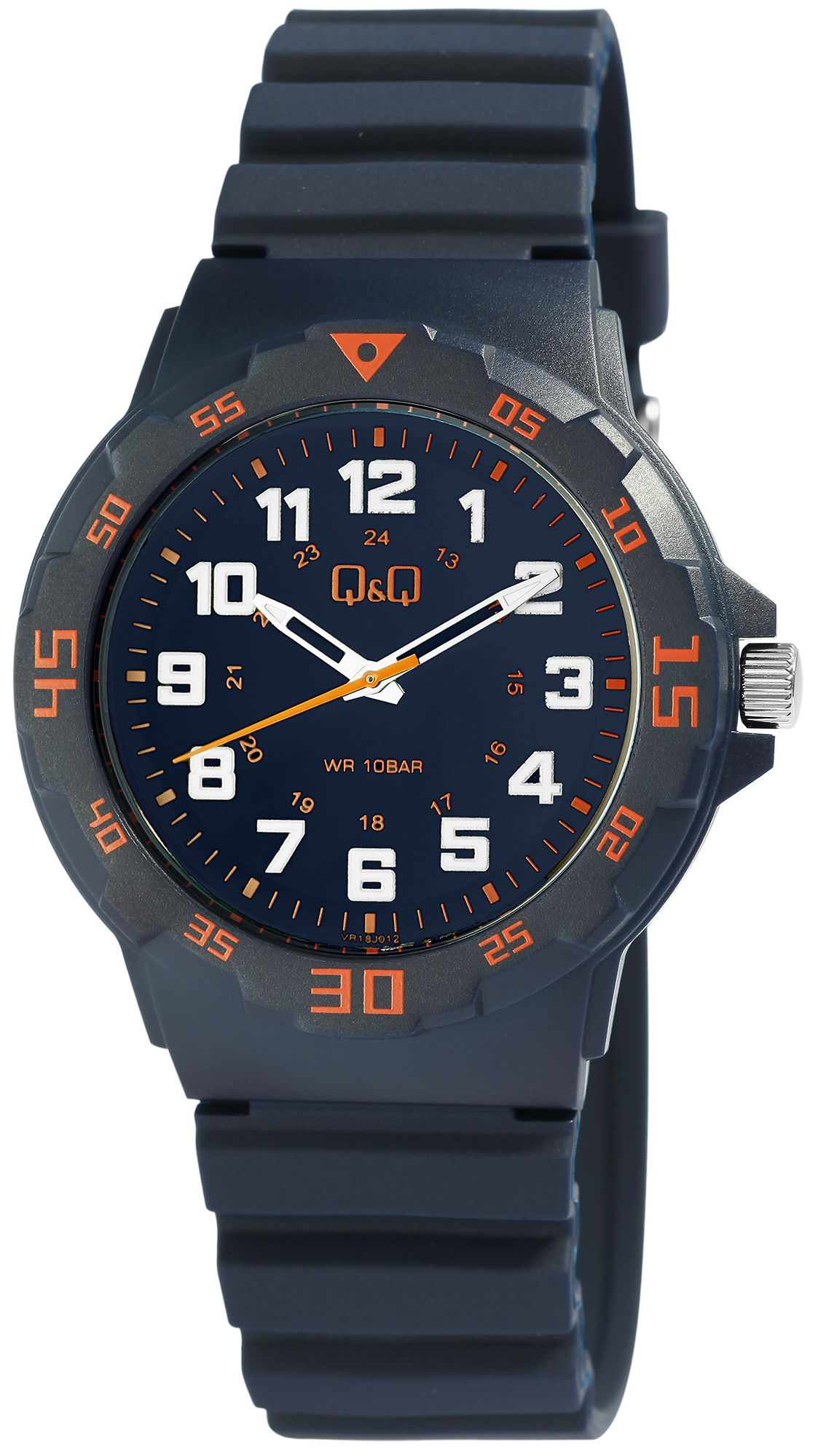 Q&Q Herrenuhr mit Silikonarmband, Ø 43 mm, blau/ orange Details