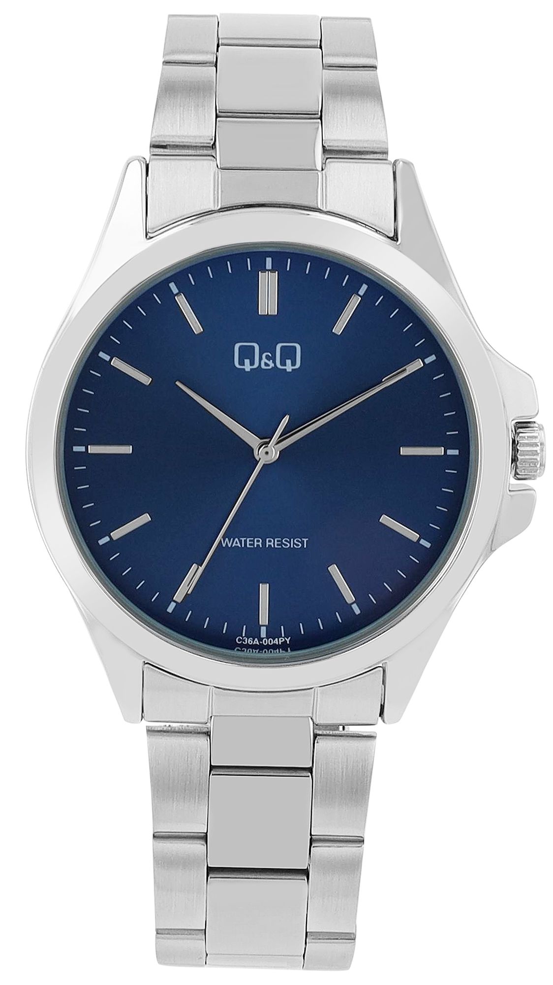 Q&amp;Q herenhorloge, roestvrijstalen armband, Ø 40 mm, zilverkleurig/blauw