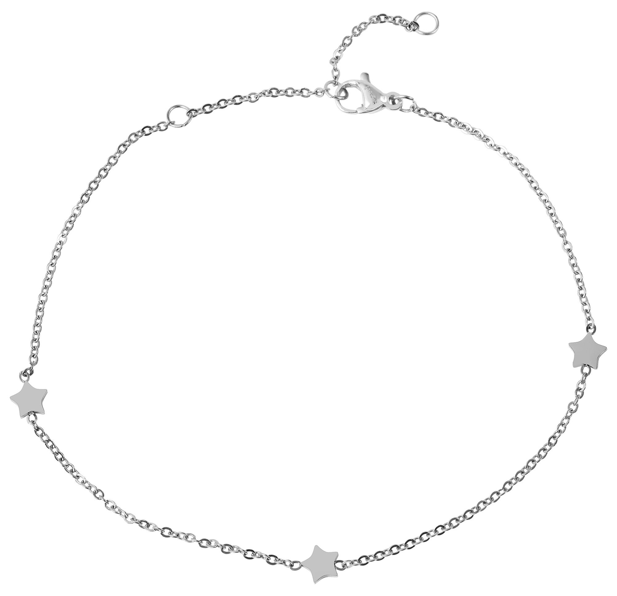 Accent enkelband "Raffaela" van roestvrij staal, sterelementen, zilverkleurig