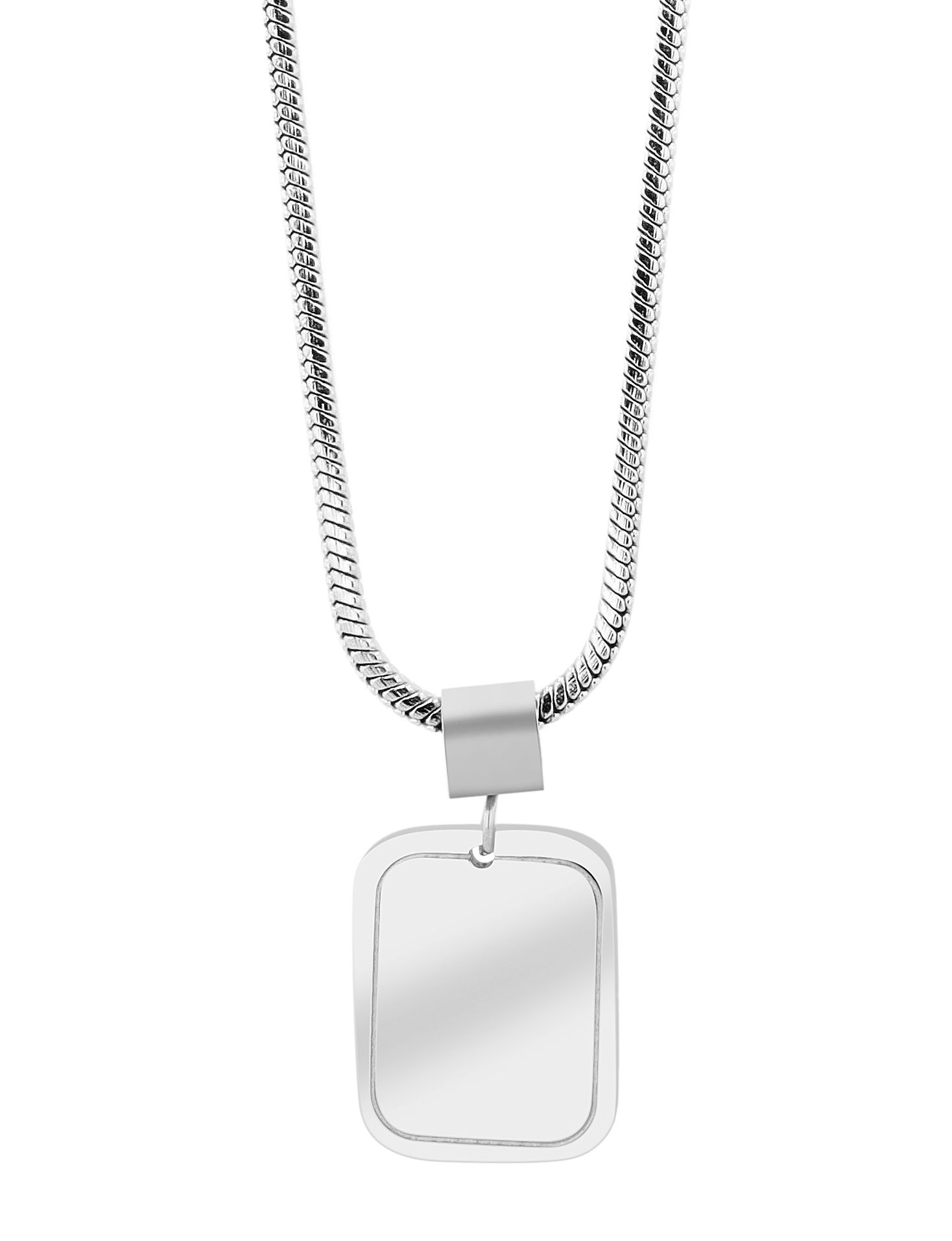 Accent slangenketting, vierkant, roestvrij staal, graveerhanger, 45+5 cm, zilverkleurig