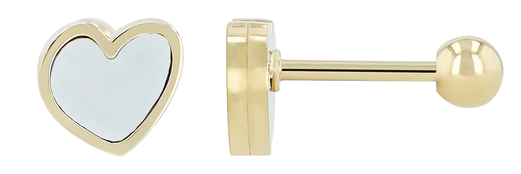 "Sarang", roestvrijstalen oorsteker/piercing, hart, parelmoer