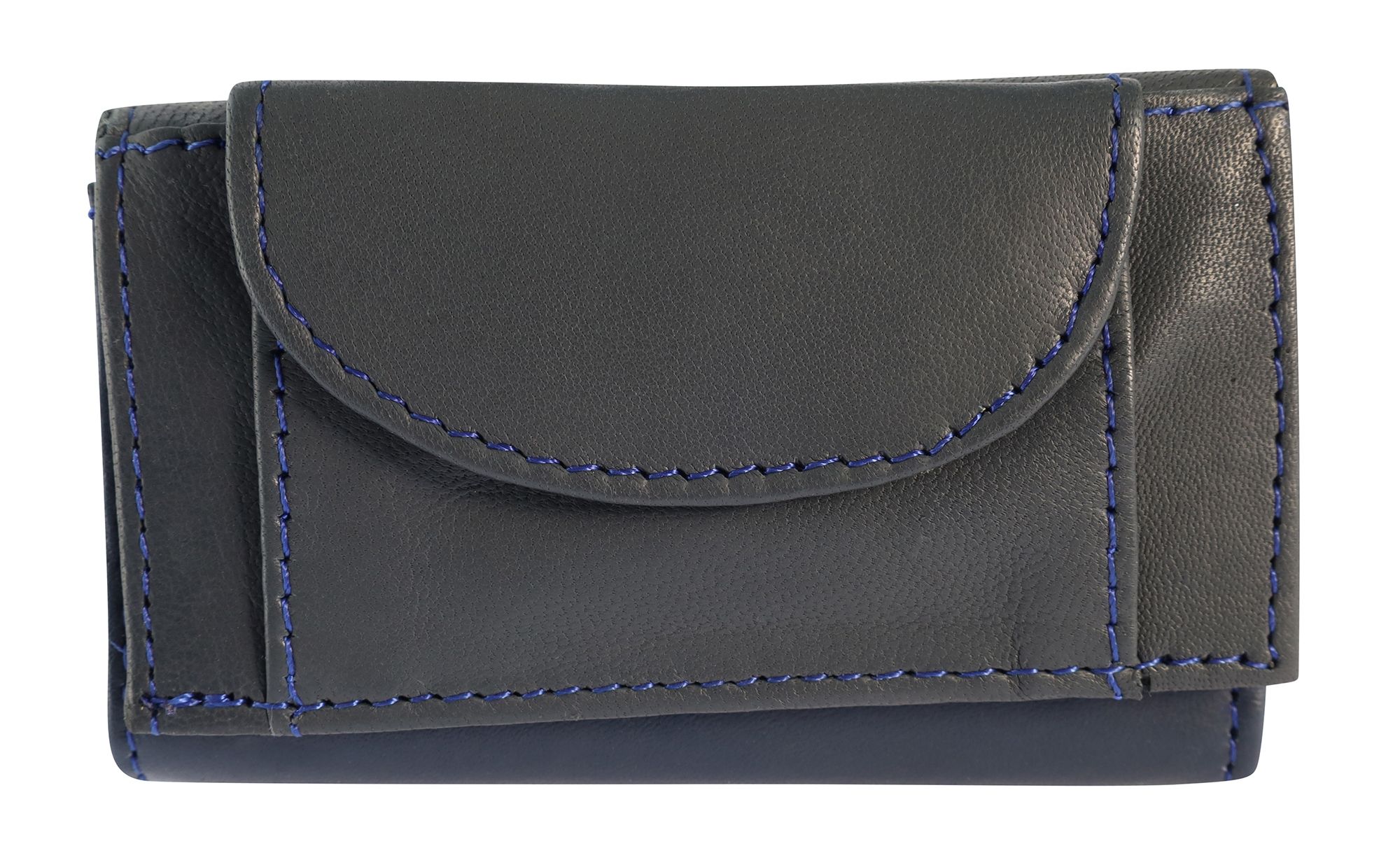 Excellanc echt lederen mini portemonnee (sleutelvak), donkerblauw