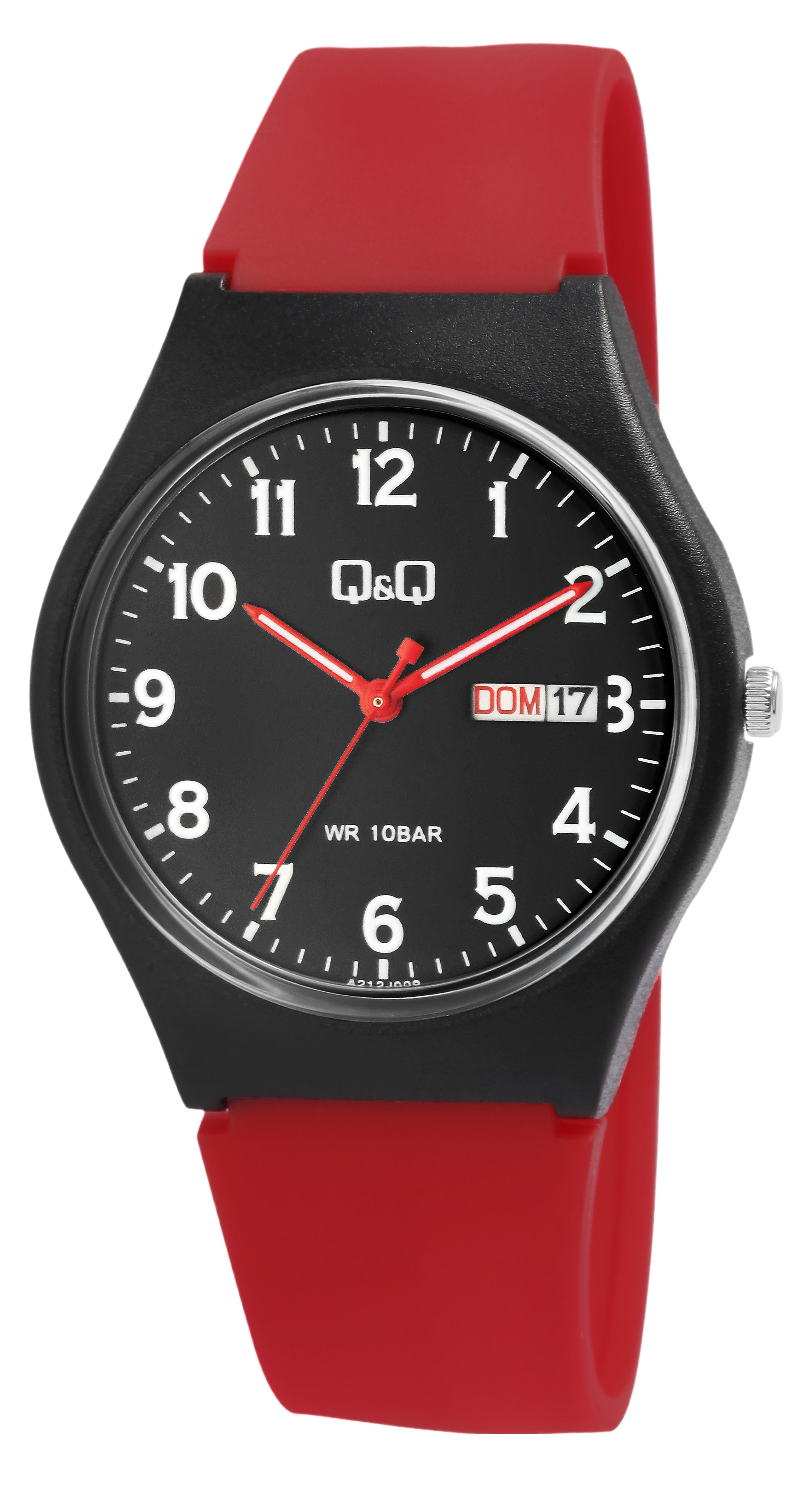 Q&amp;Q heren-/jeugdhorloge, siliconen band, Ø 38 mm, zwart/rood