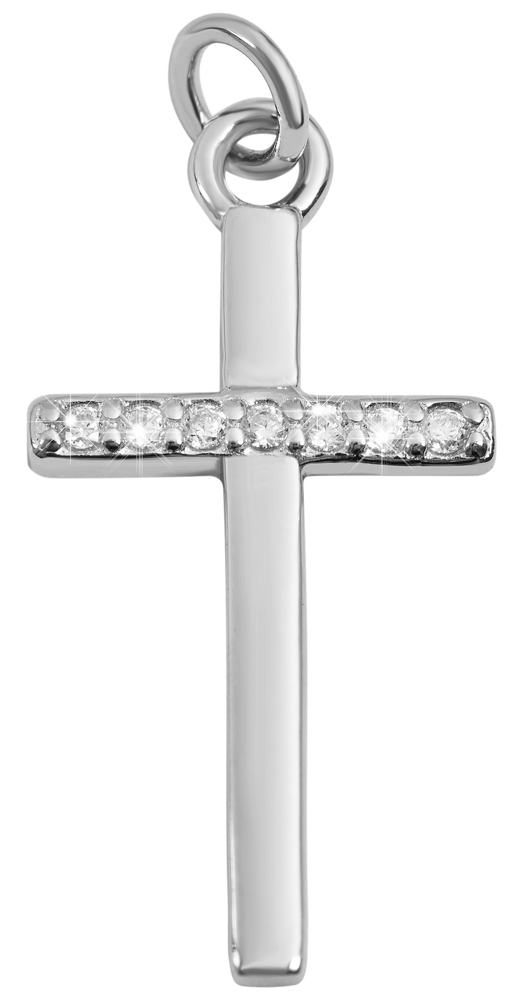 925/- echt zilveren hanger zonder ketting "Mojdeh", kruis met zirkonia, 925/gerhodineerd