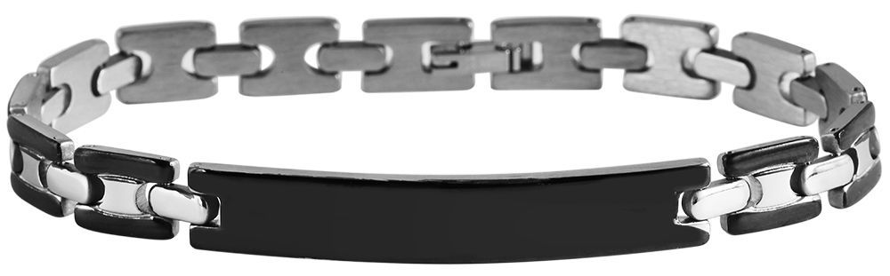"Claas" Edelstahl Armband + Gravurplatte/ ID-Armband 20 cm, bicolor (schwarz/silberfarben)