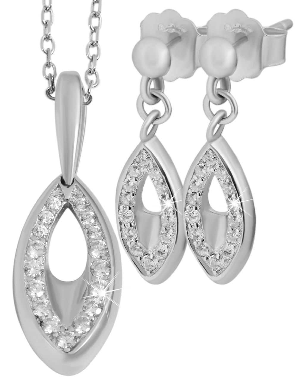 925/- Echt Silber Schmuckset "Tamy" mit Ohrsteckern und Anhänger, Zirkoniabesatz, 925/rhodiniert