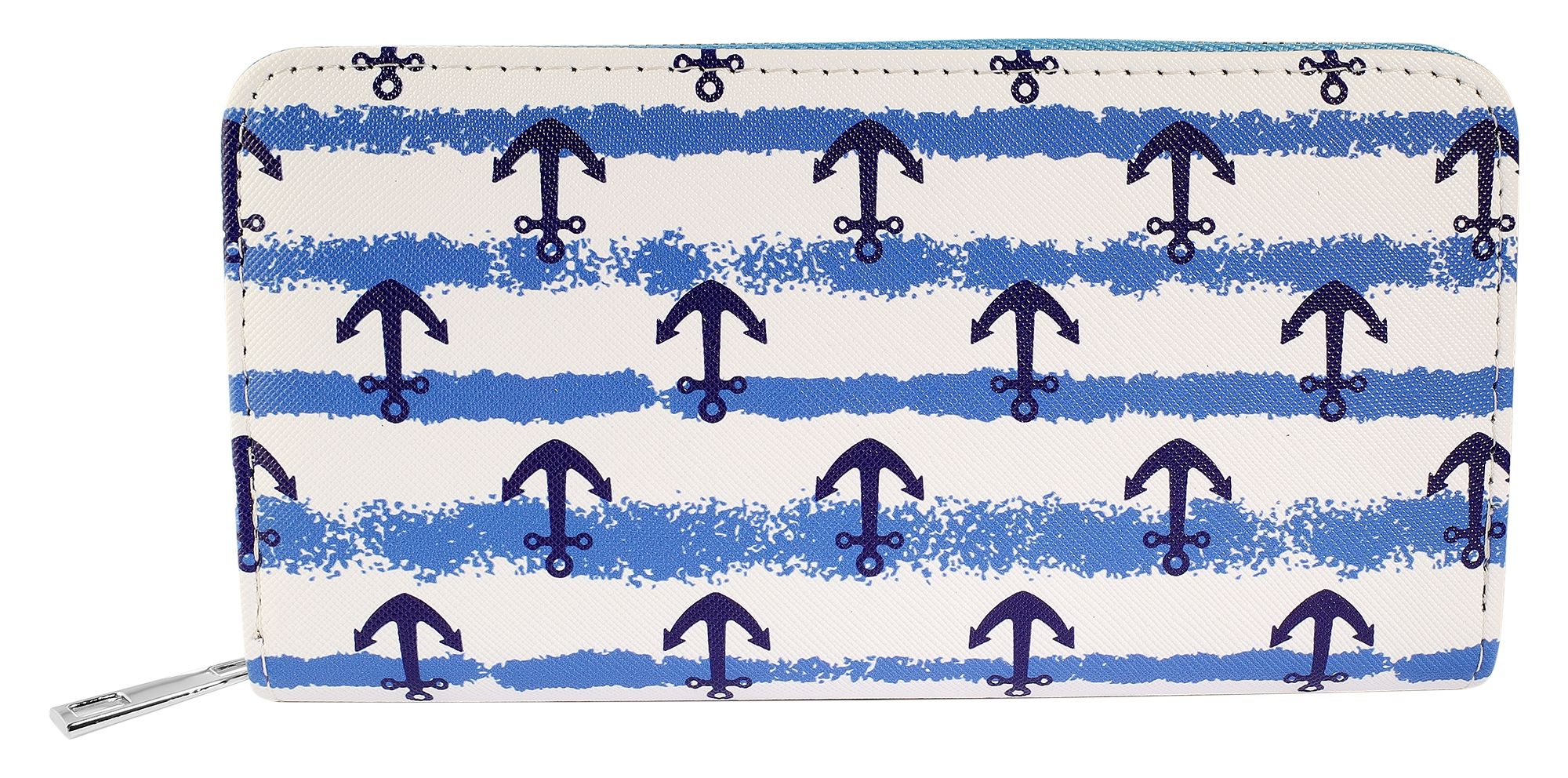 Cham Cham Damengeldbörse aus Lederimitat, martimes Design, blau/weiß mit dunkelblauen Ankern