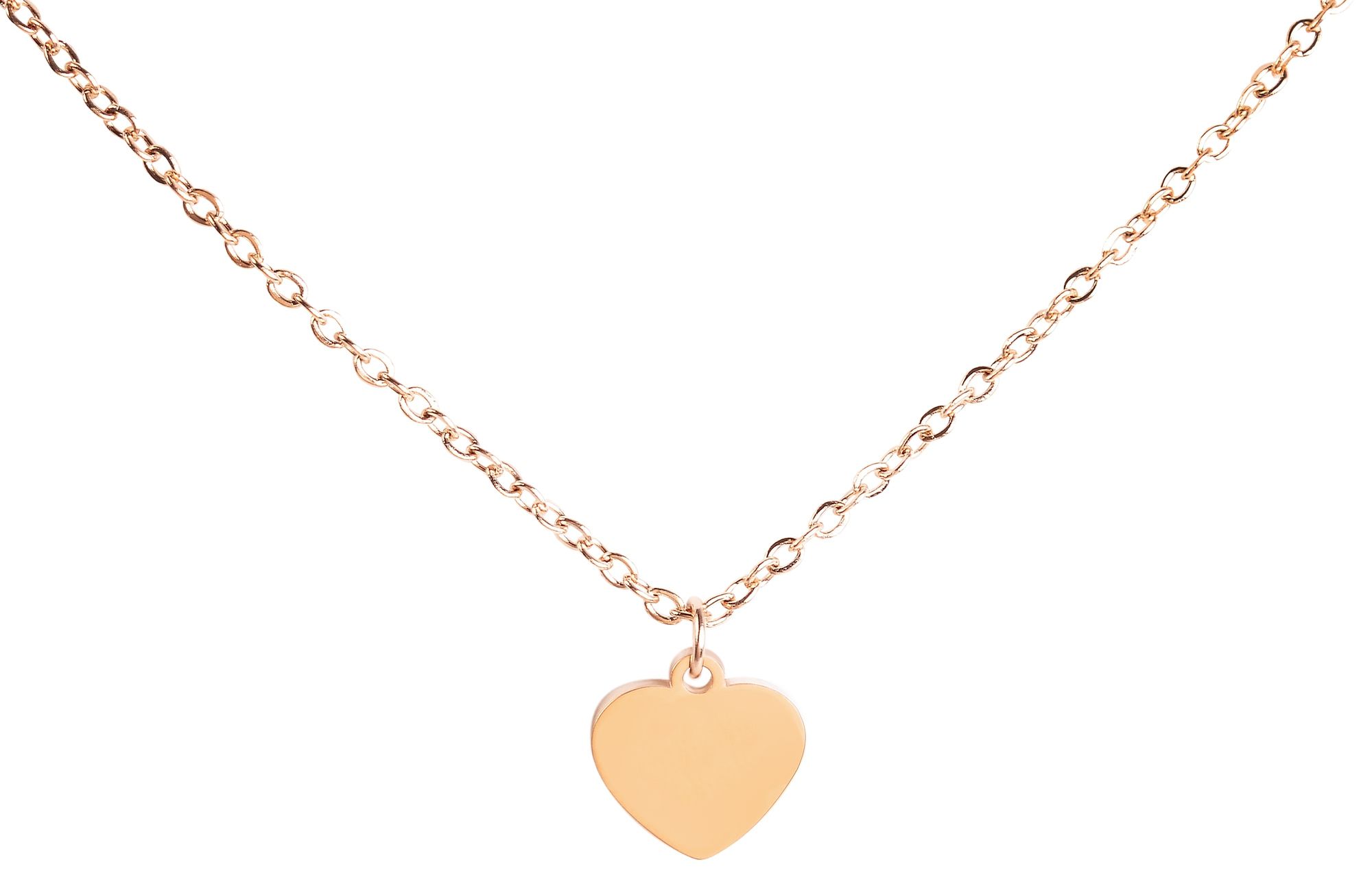 "Katrin", Akzent Edelstahl Ankerkette mit gravurfähigem Herzanhänger, roségoldfarben, 45 cm
