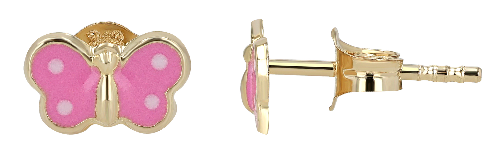 333/- Gold "Yara" Ohrstecker Schmetterling, Gelbgold, 8 Karat, Kinder, Gold mit pink/ weiß