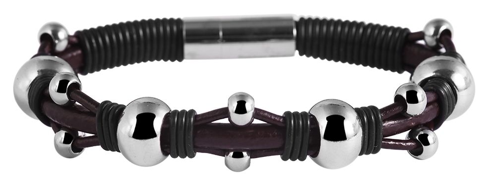 Akzent Lederimitationsarmband mit Edelstahldetails, braun/schwarz/silberfarben