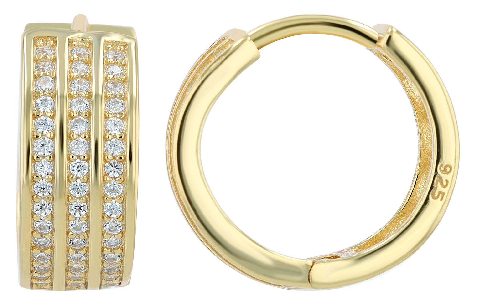 "Elegance", 925/- echt zilveren oorbellen Ø 12,5 mm, zirkonia, verguld