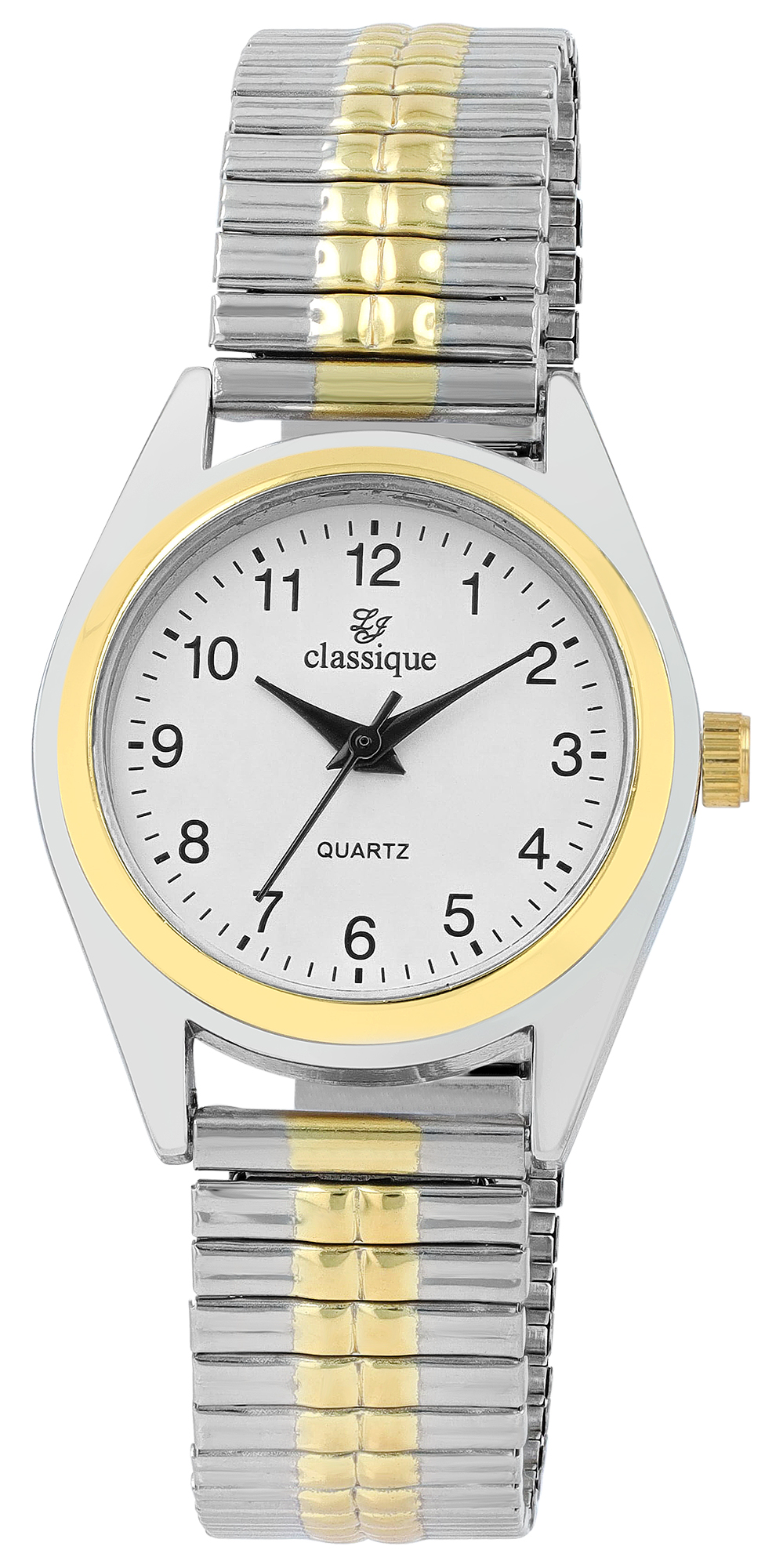 Classique Damenuhr mit Edelstahl-Zugarmband Ø 28 mm, bicolor/ weiß