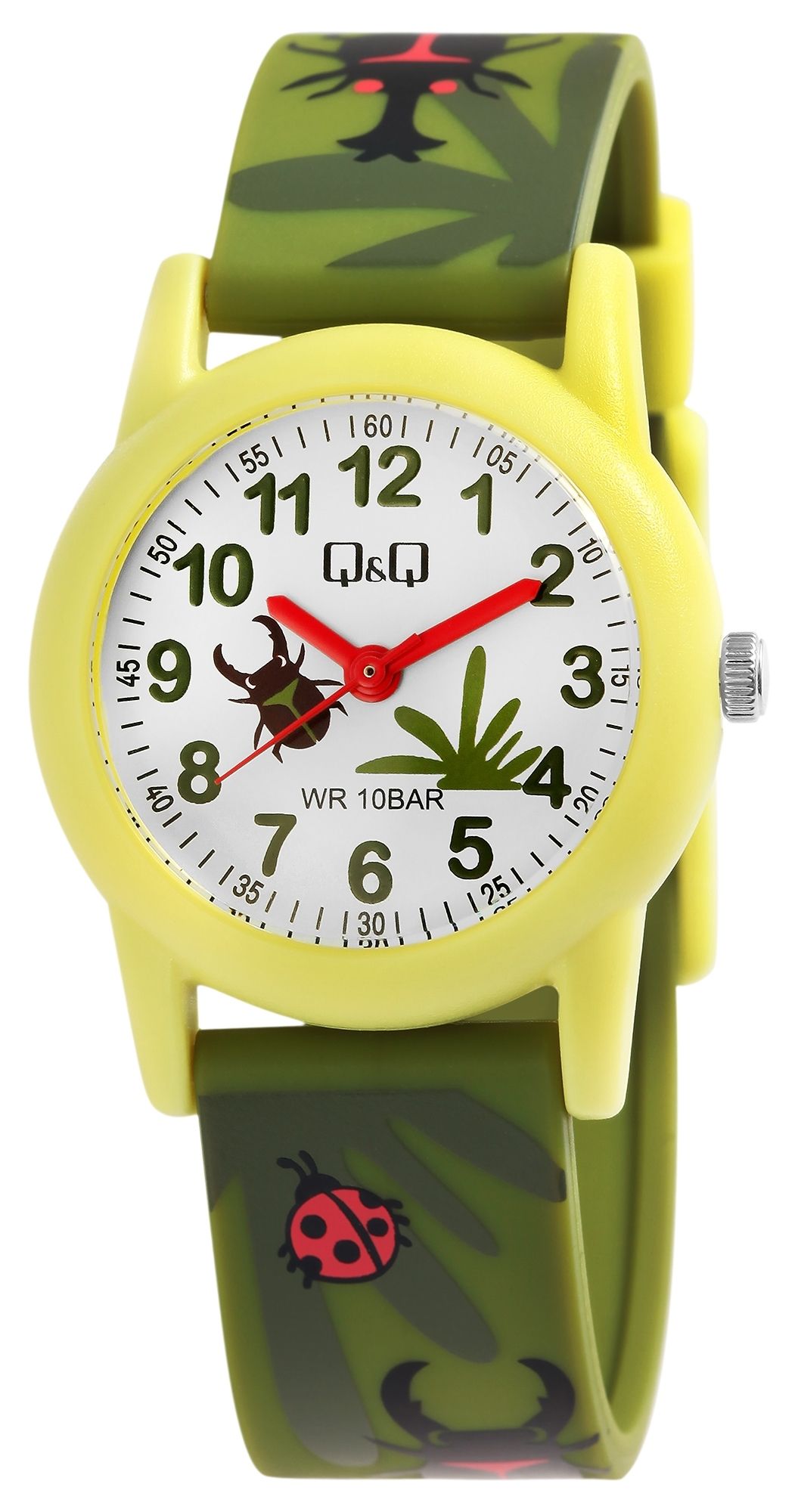 Q&amp;Q kinderhorloge "Kever en natuurpatroon", kunststof band, 10 ATM