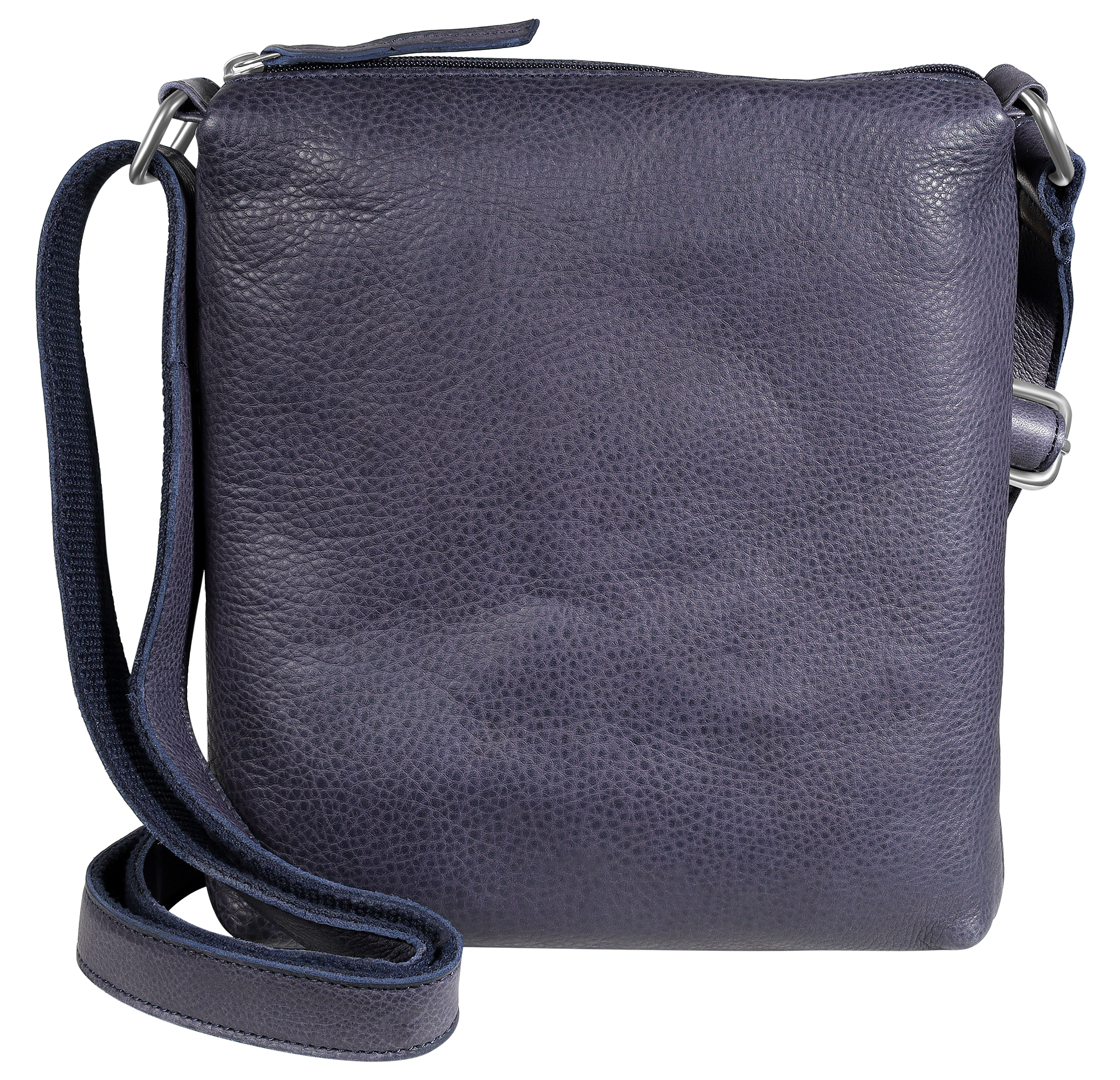 Leonardo Verrelli, echt lederen schoudertas, gewassen, verstelbare riem, ritssluiting, donkerblauw