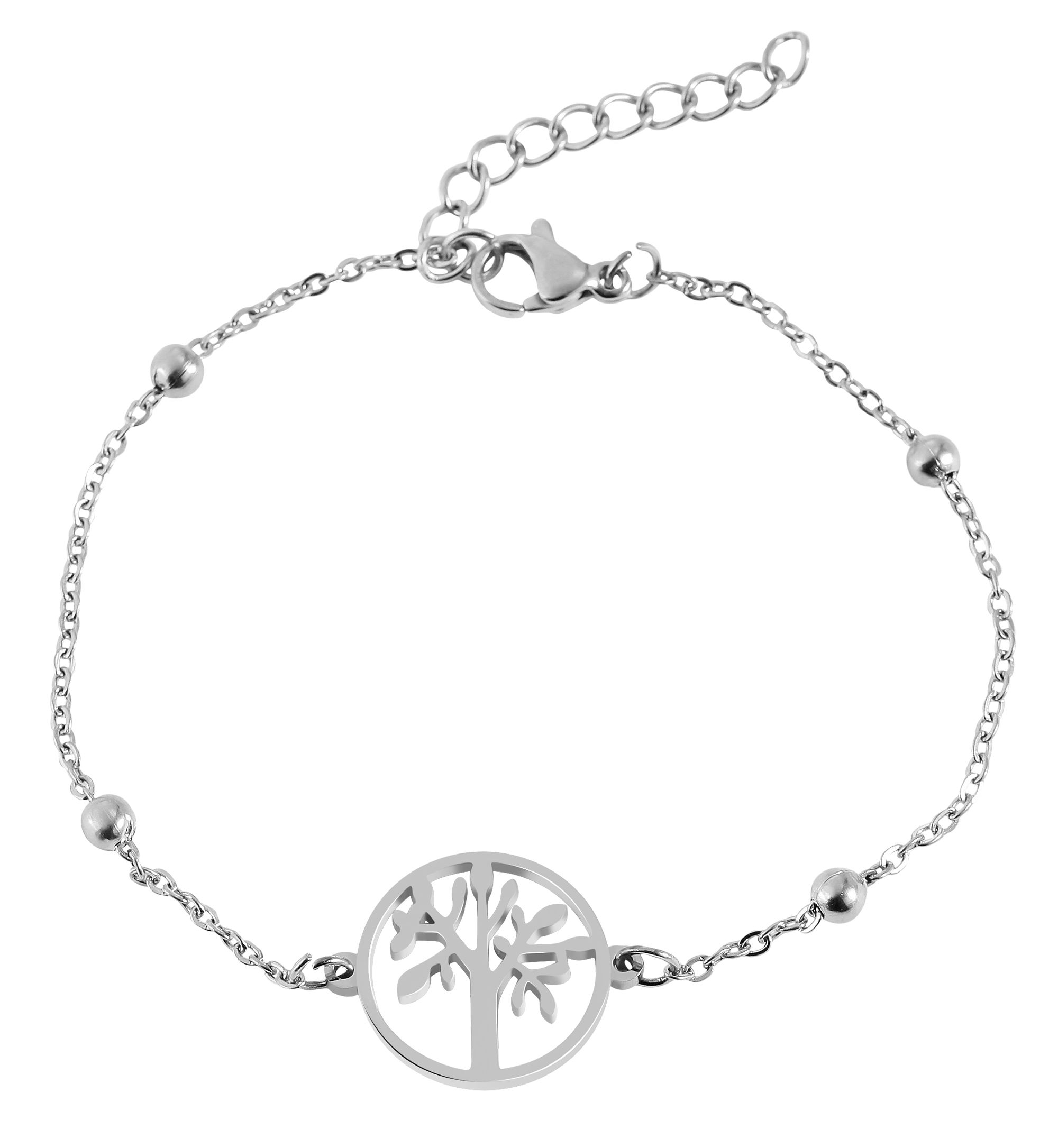 Accent levensboom armband van roestvrij staal, zilverkleurig, 17+3cm
