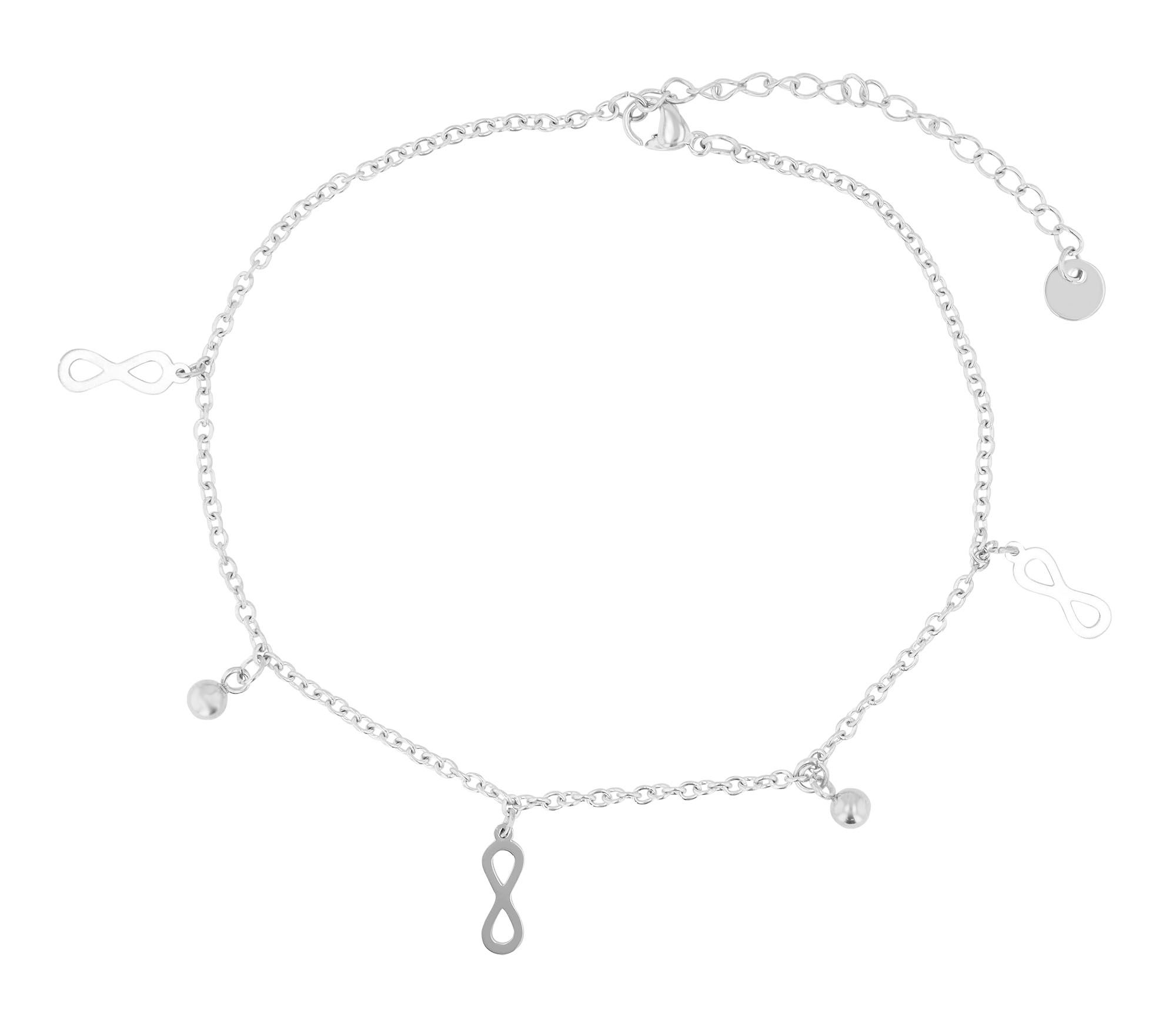 Accent enkelband "Dagny", roestvrij staal, oneindigheid en bal, 24+5 cm, zilverkleurig