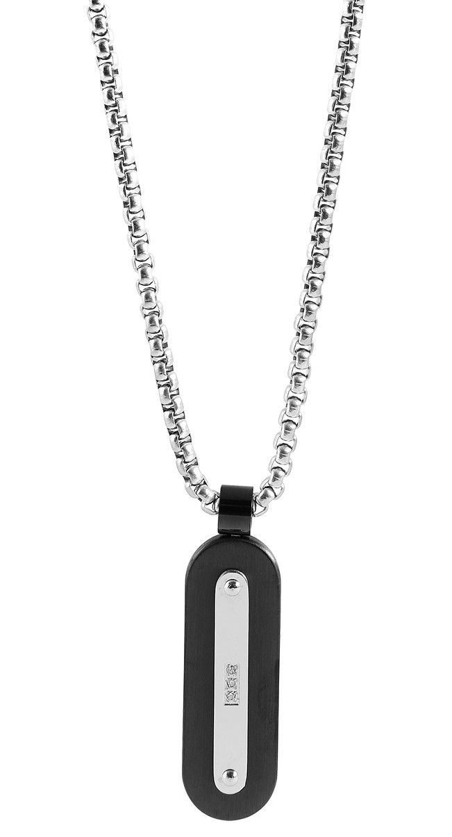 "Joshua" Edelstahlkette 60 + 5 cm mit Anhänger, bicolor (silberfarbig/ schwarz)