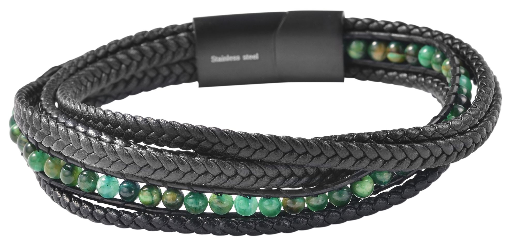 Pascal echt lederen accentarmband met groen tijgeroog